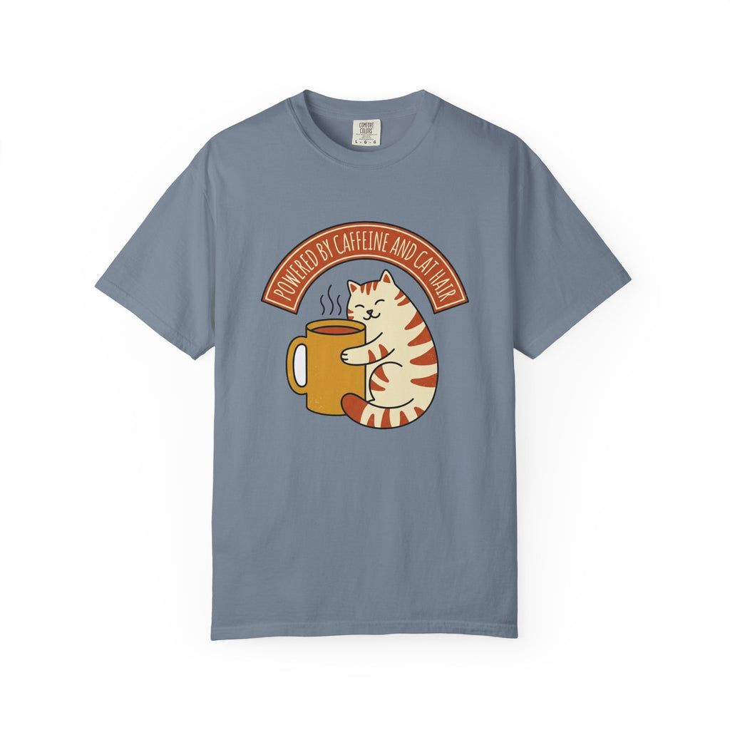 Cat Coffee Powered by Caffeine Tee | Comfort Colors | funny cat mom shirt — Khaki