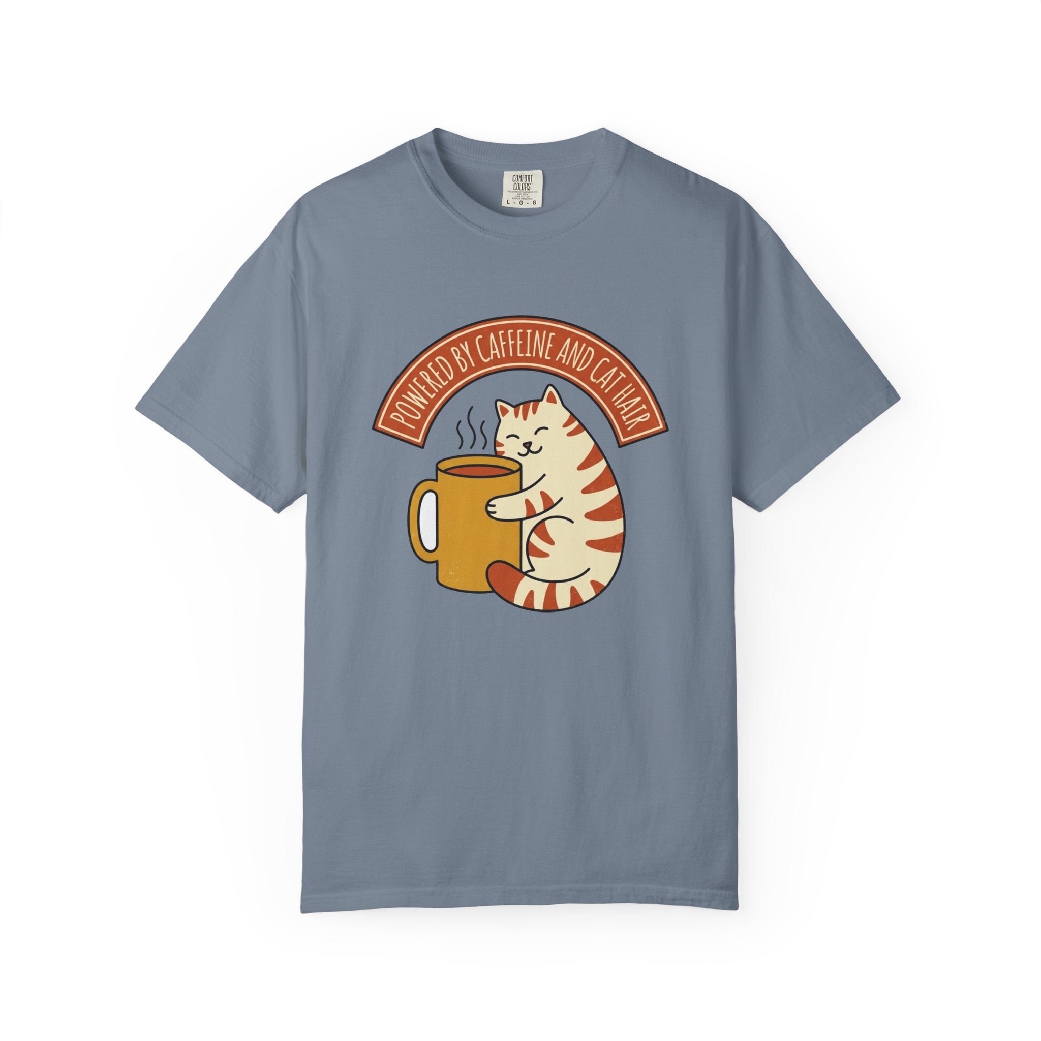 Cat Coffee Powered by Caffeine Tee | Comfort Colors | funny cat mom shirt — Khaki