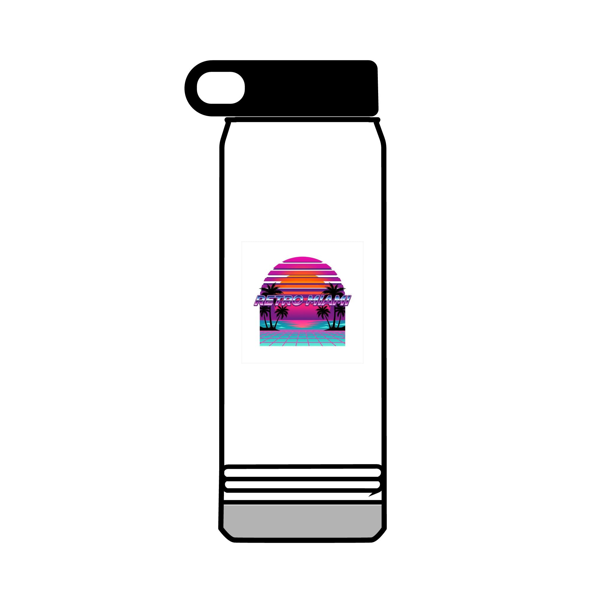 Retro Miami Sunset 32oz Tumbler — 80s Synthwave Insulated Water Bottle