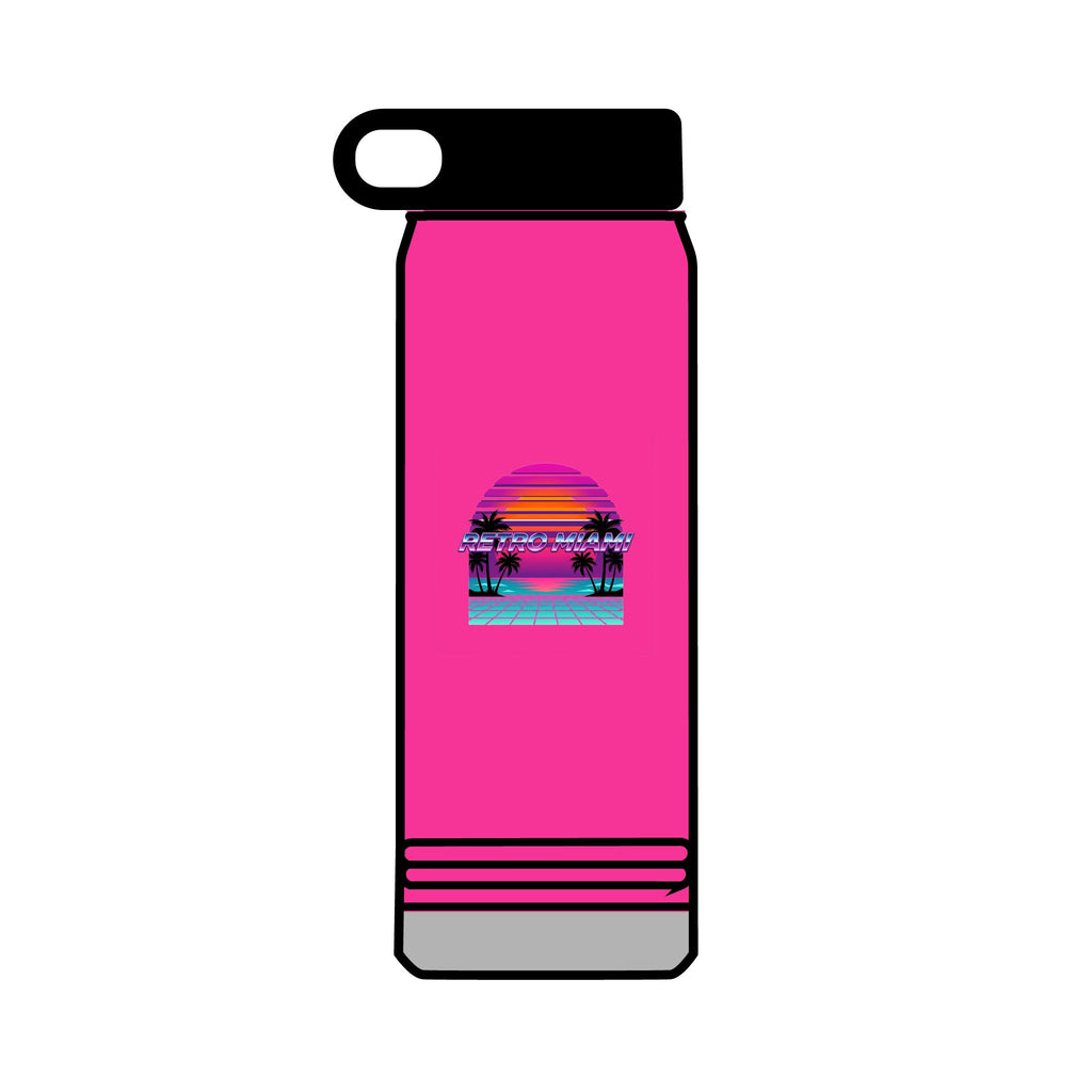 Retro Miami Sunset 32oz Tumbler — 80s Synthwave Insulated Water Bottle
