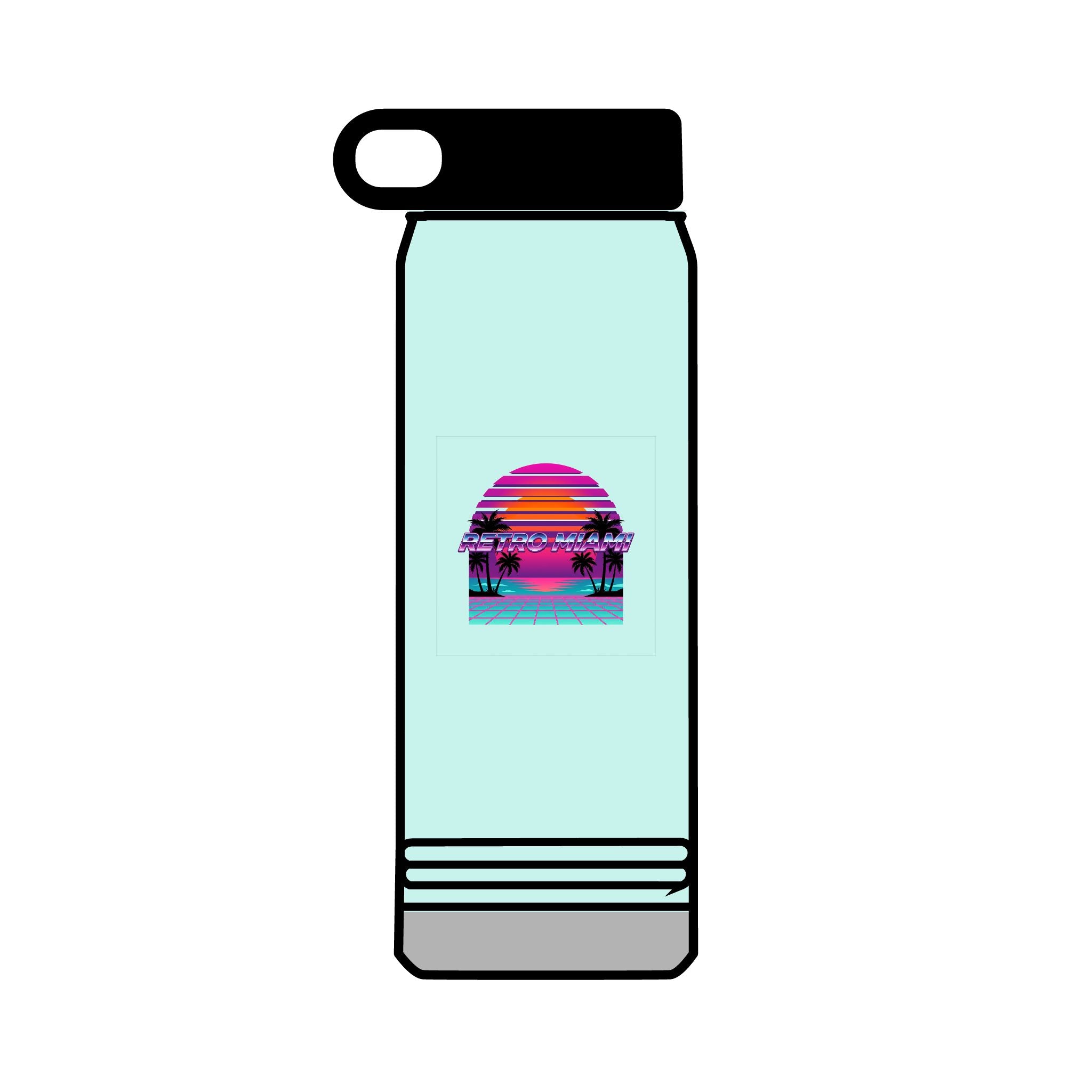 Retro Miami Sunset 32oz Tumbler — 80s Synthwave Insulated Water Bottle