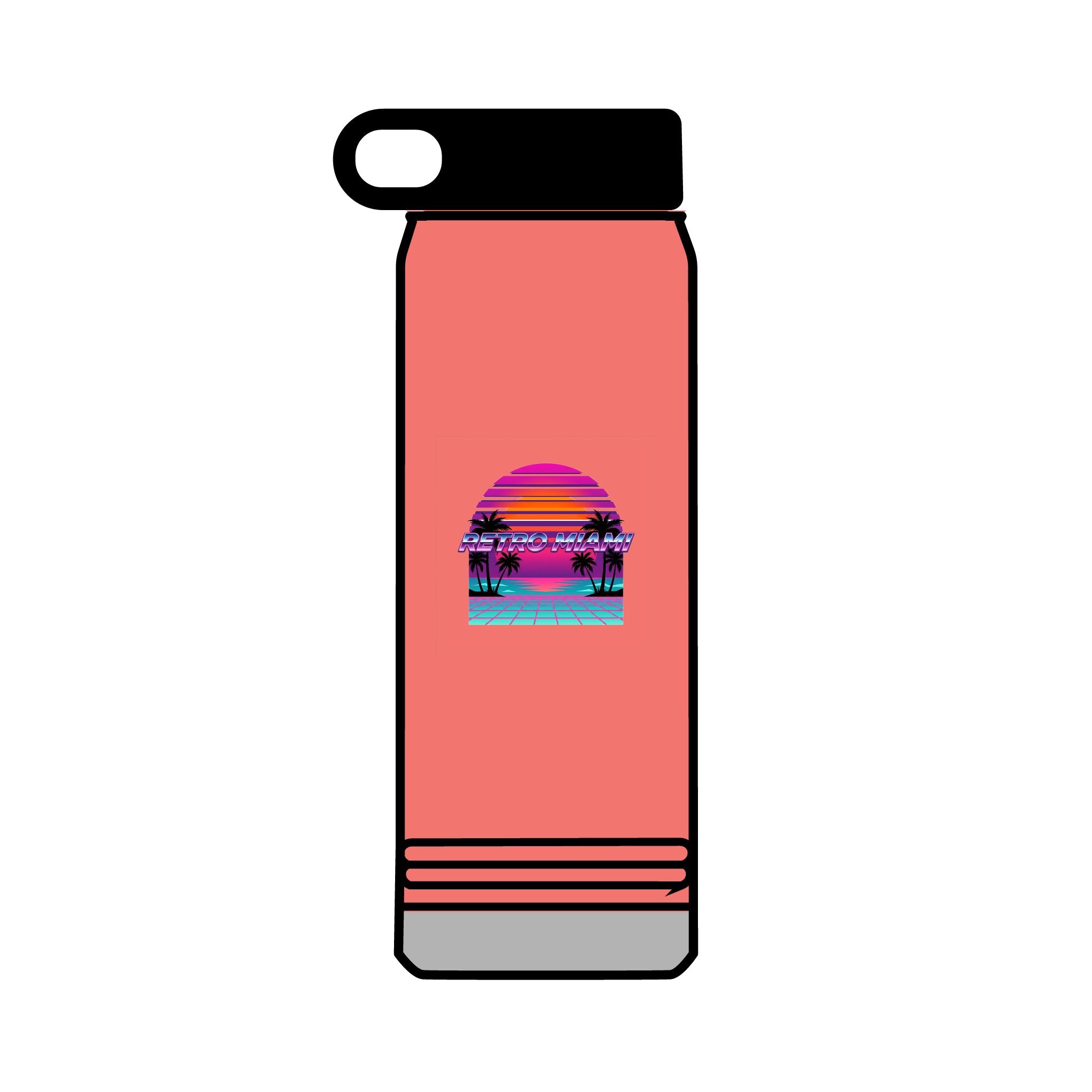 Retro Miami Sunset 32oz Tumbler — 80s Synthwave Insulated Water Bottle