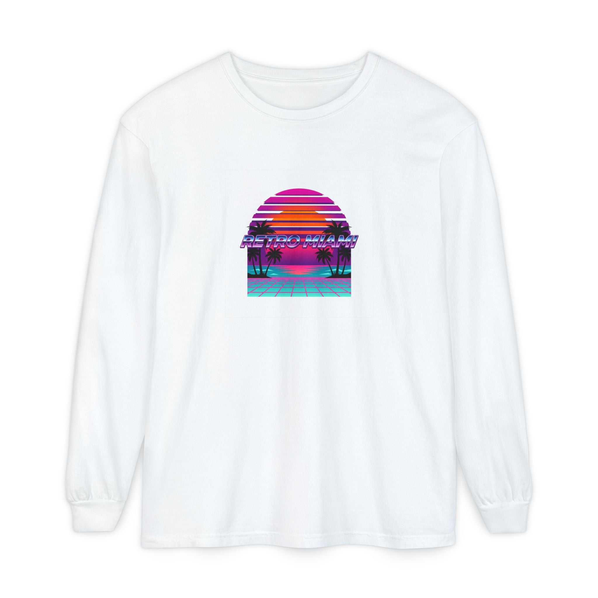 Retro Miami Sunset Long-Sleeve — 80s Synthwave Comfort Colors Shirt