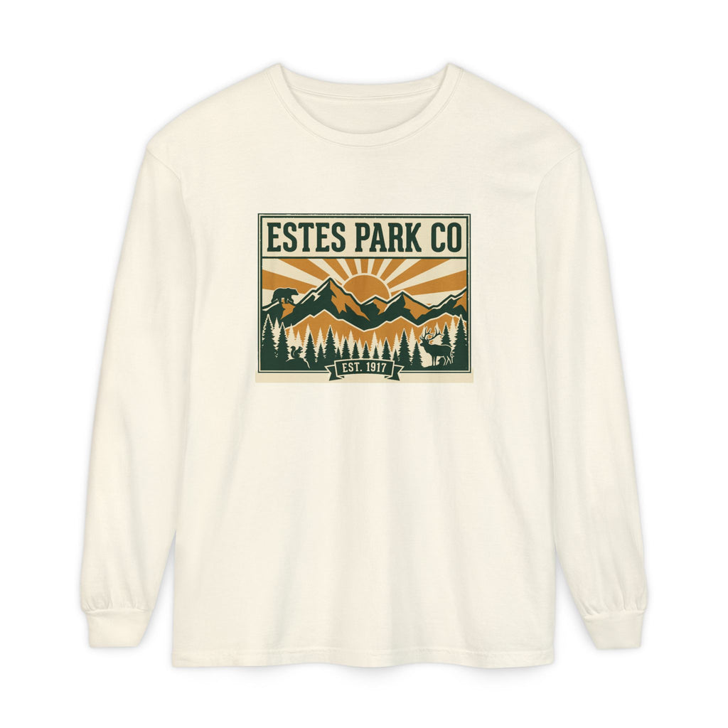 Estes Park CO Hidden Wildlife Long Sleeve Tee | Forest Green EST. 1917 | Comfort Colors