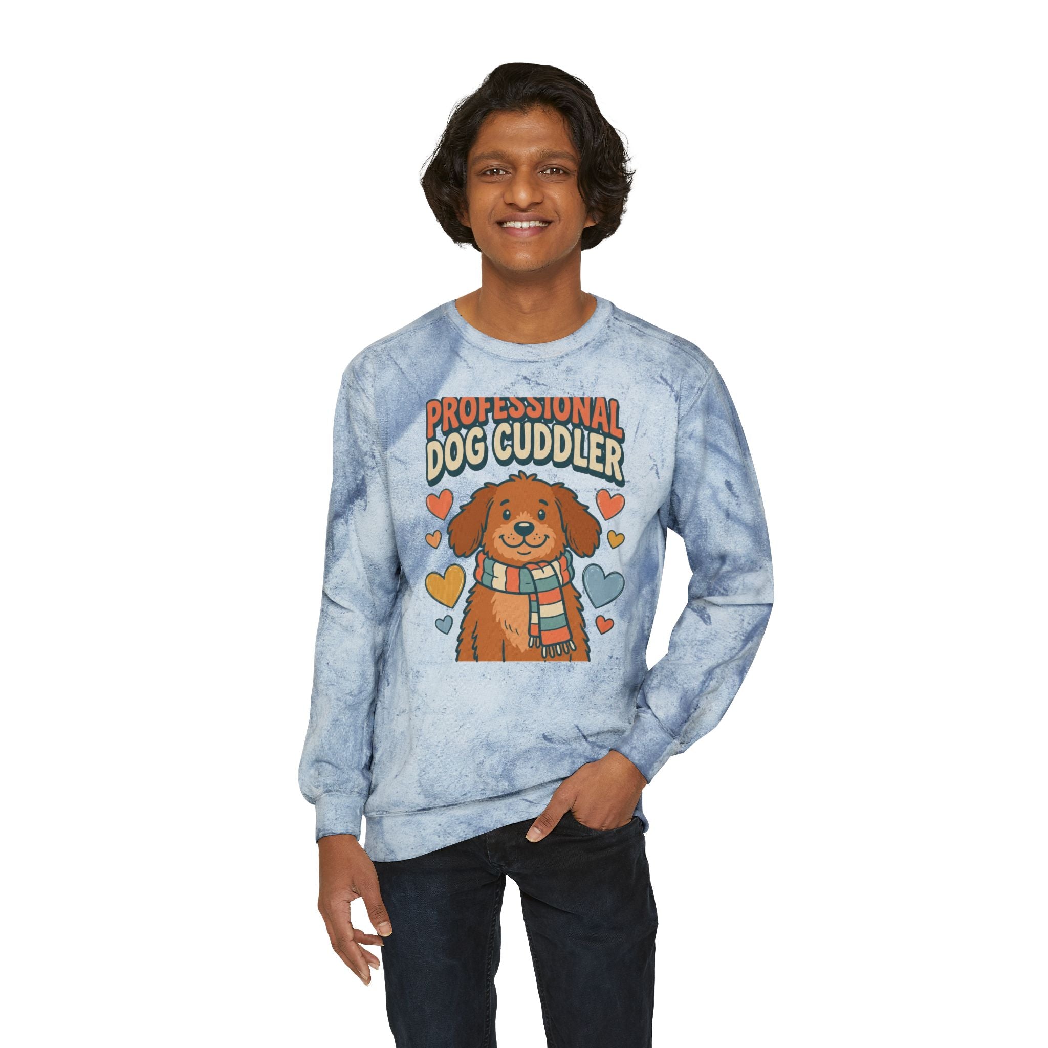 Professional Dog Cuddler crewneck sweatshirt, retro dog mom golden retriever design, alternate product view