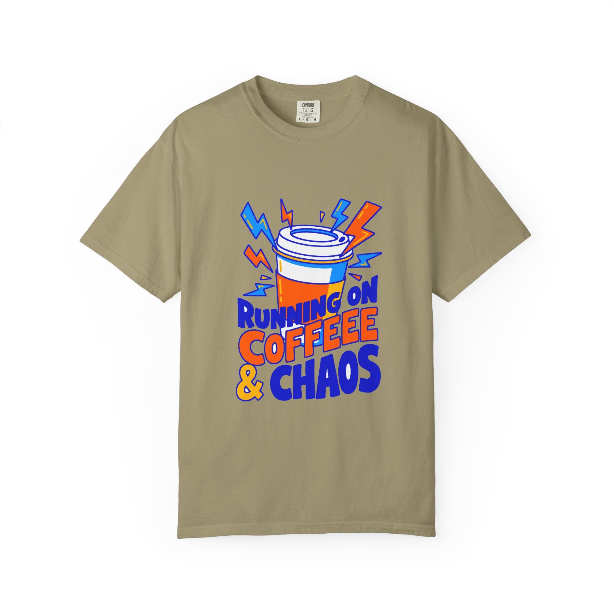 Funny Coffee Tee | Running on Coffee & Chaos