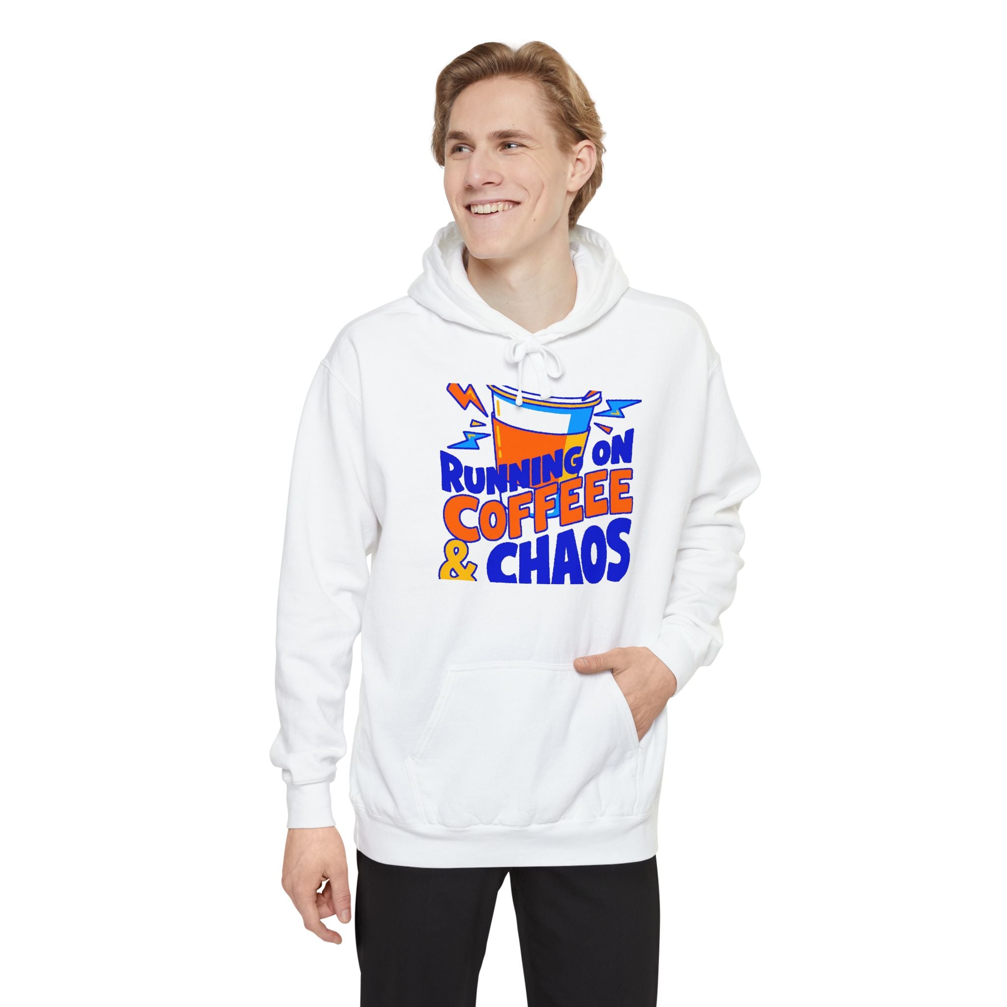 Funny Coffee Hoodie | Running on Coffee & Chaos
