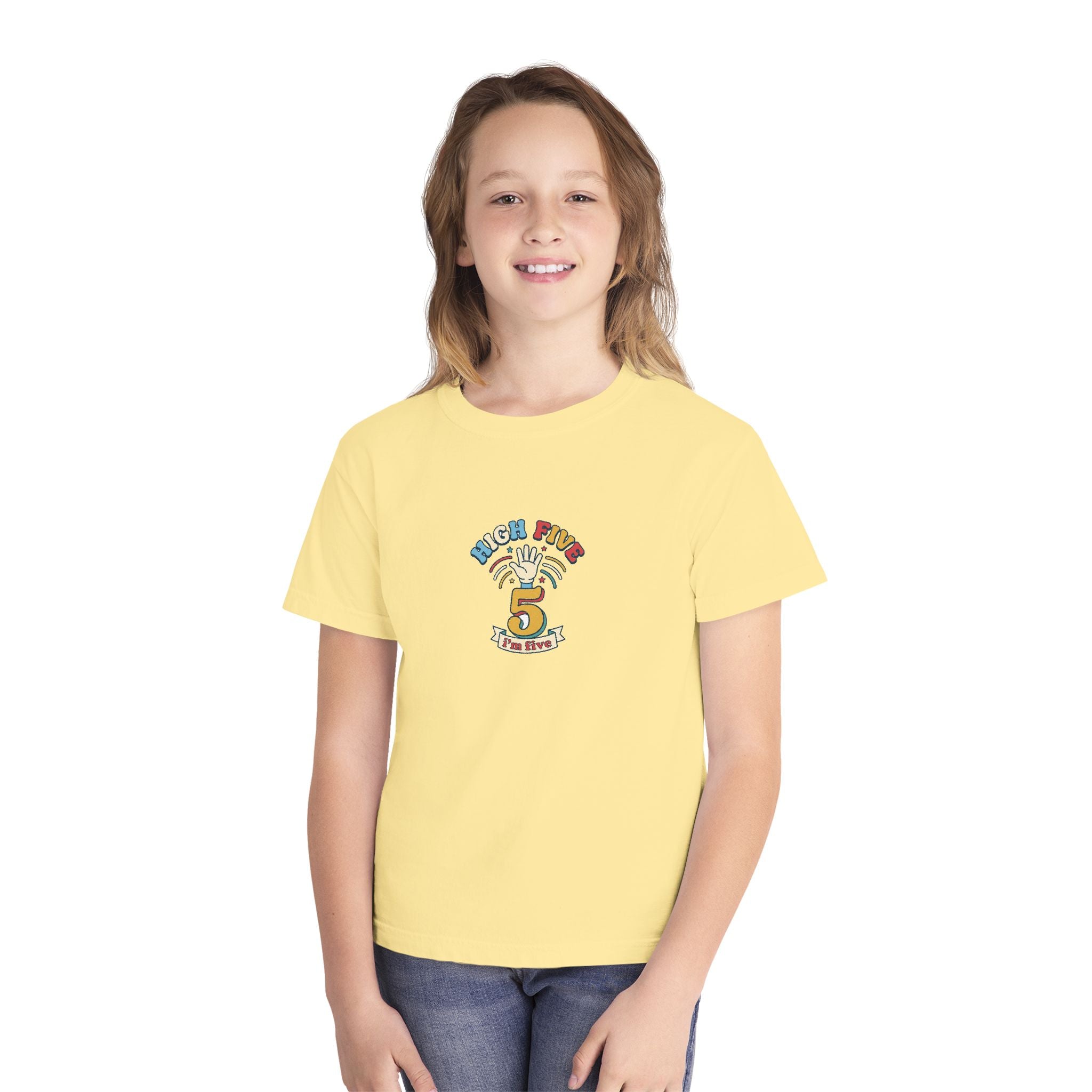 High Five I'm Five 5th Birthday Youth Comfort Colors Tee