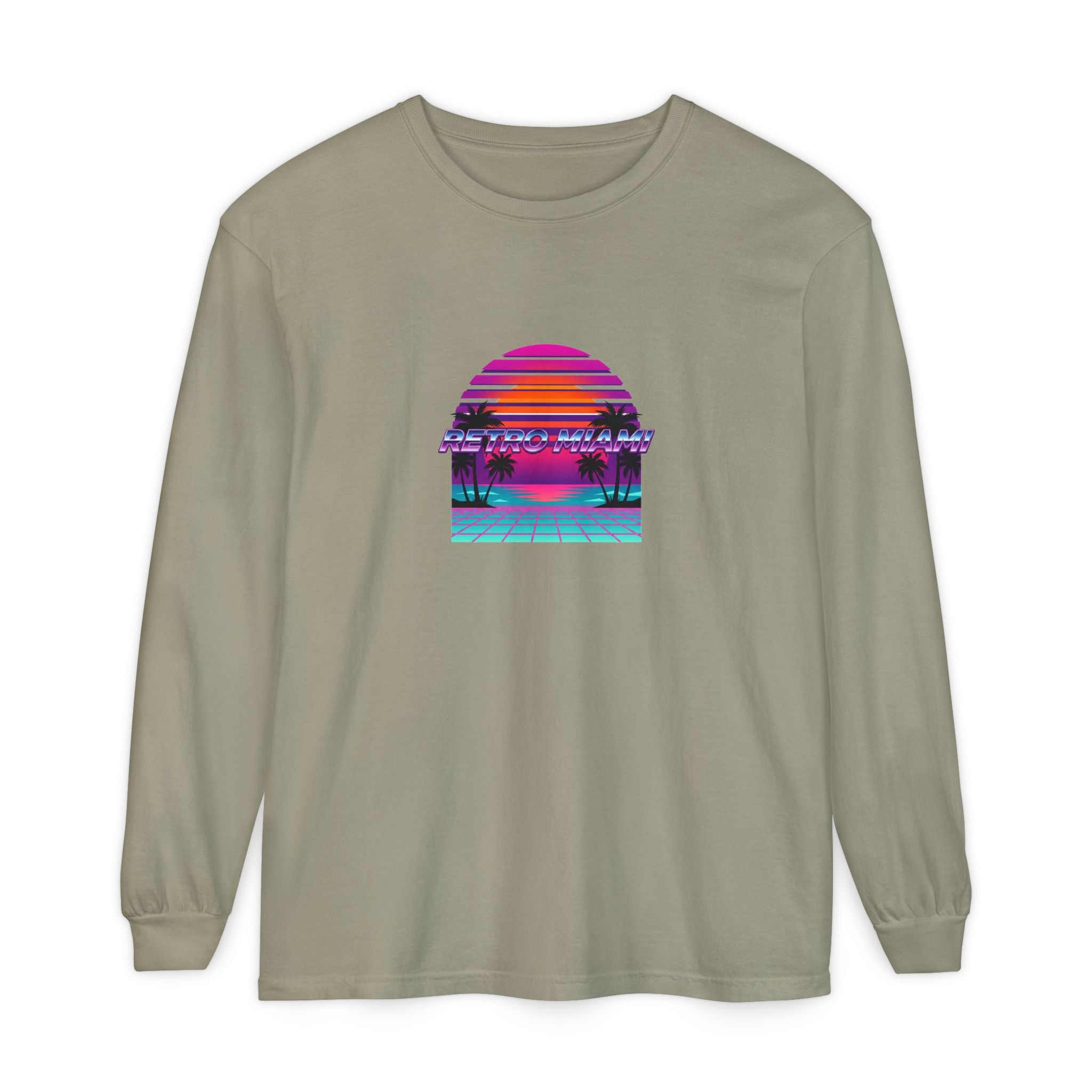 Retro Miami Sunset Long-Sleeve — 80s Synthwave Comfort Colors Shirt