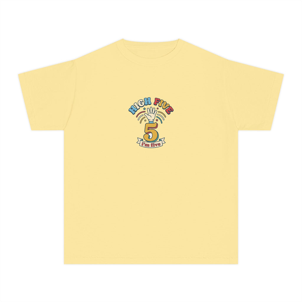High Five I'm Five 5th Birthday Youth Comfort Colors Tee