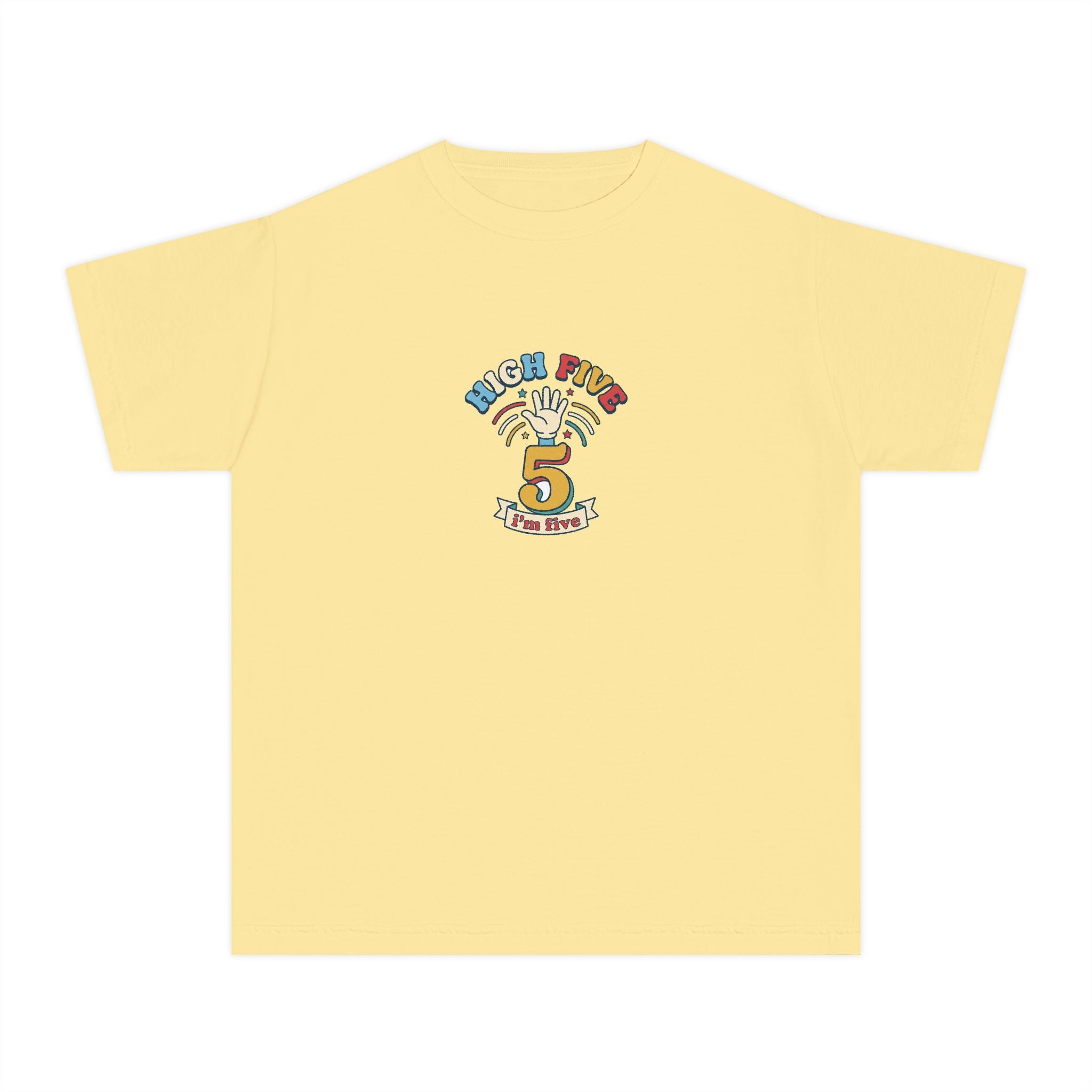 High Five I'm Five 5th Birthday Youth Comfort Colors Tee