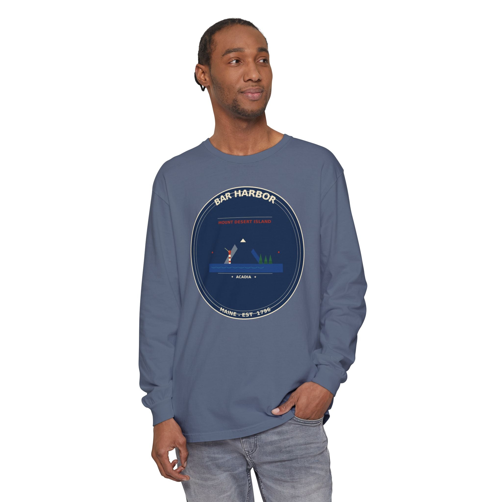 Bar Harbor Maine Long Sleeve | Acadia Vintage Badge Long Sleeve Tee