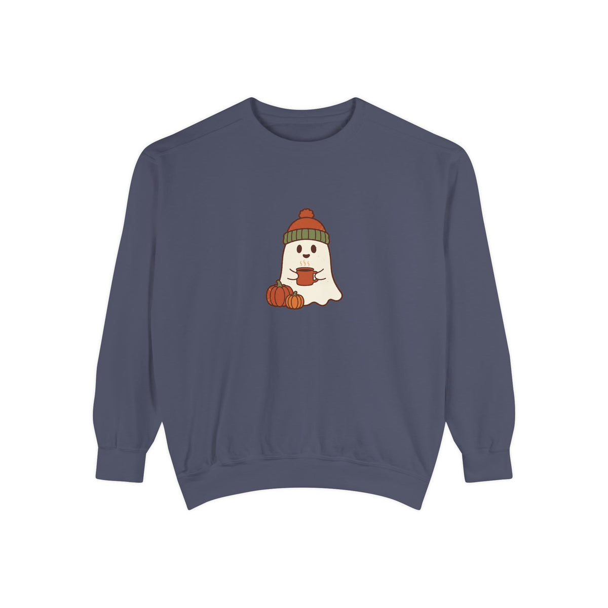 Retro Ghost Crewneck Sweatshirt | Ghost in a Knitted Beanie Cocoa Art | Comfort Colors Garment Dyed