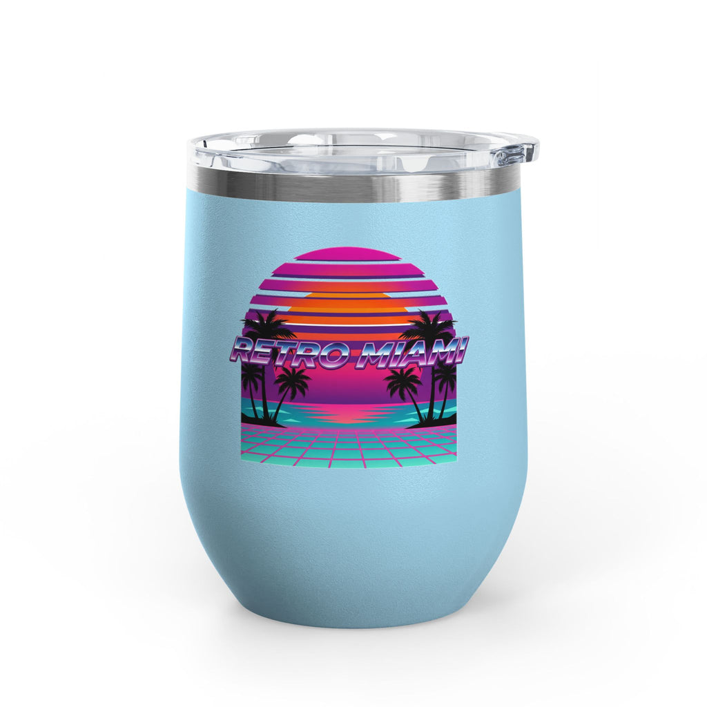 Retro Miami Sunset 12oz Wine Tumbler — 80s Synthwave