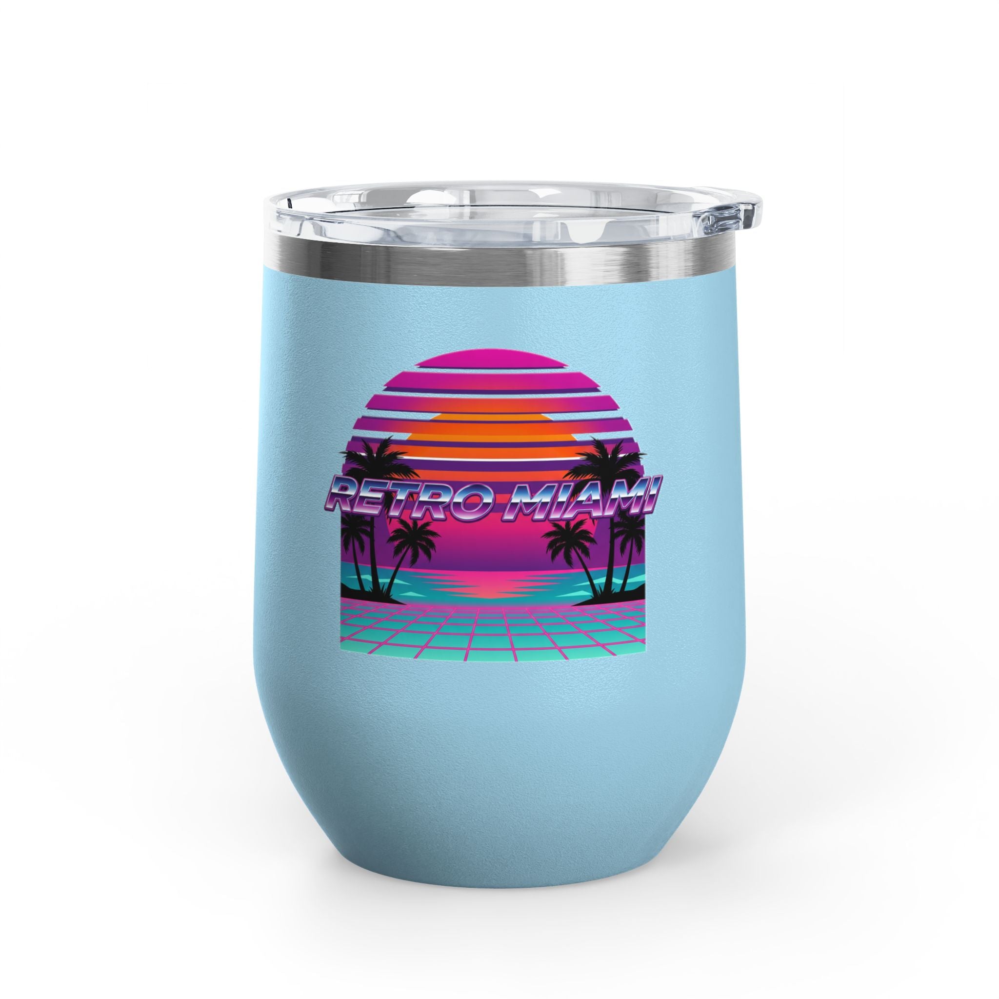 Retro Miami Sunset 12oz Wine Tumbler — 80s Synthwave
