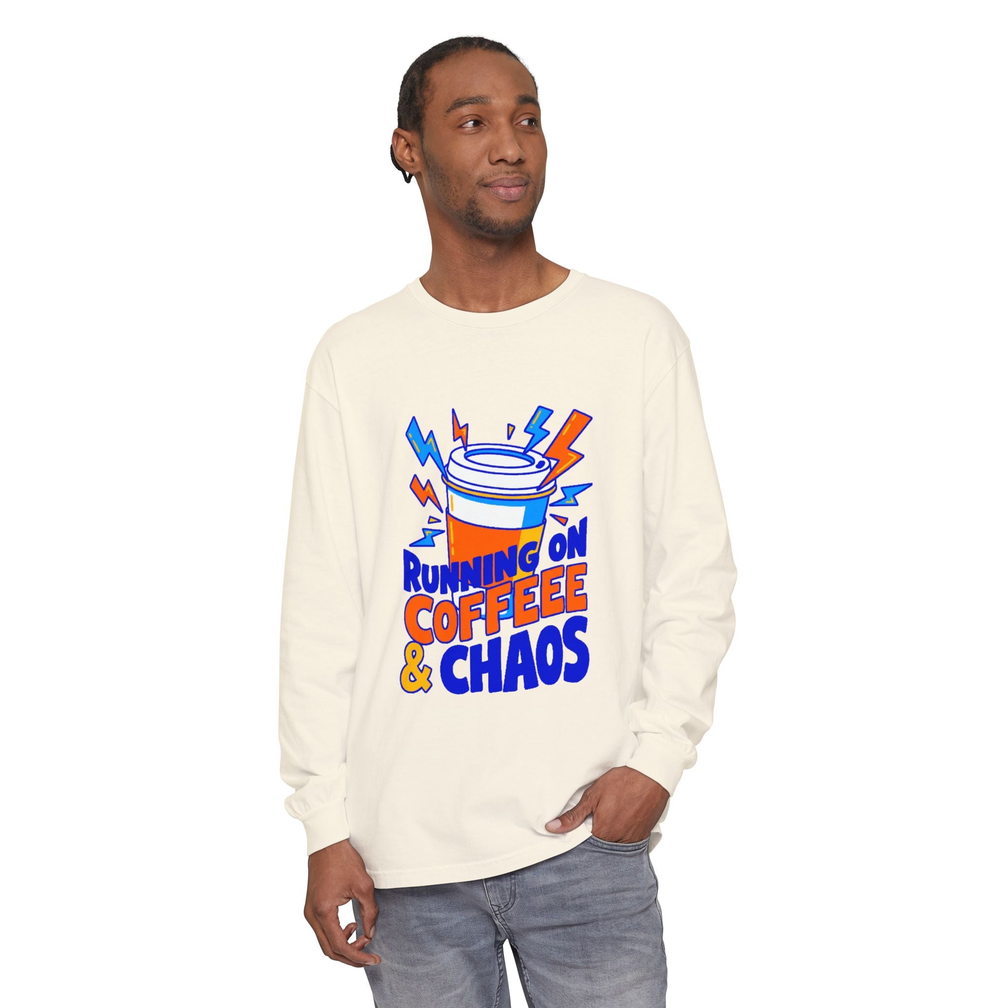 Funny Coffee Long Sleeve | Running on Coffee & Chaos