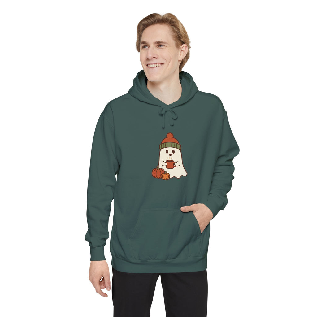 Retro Ghost Hoodie | Ghost in a Knitted Beanie Cocoa Art | Comfort Colors Garment Dyed
