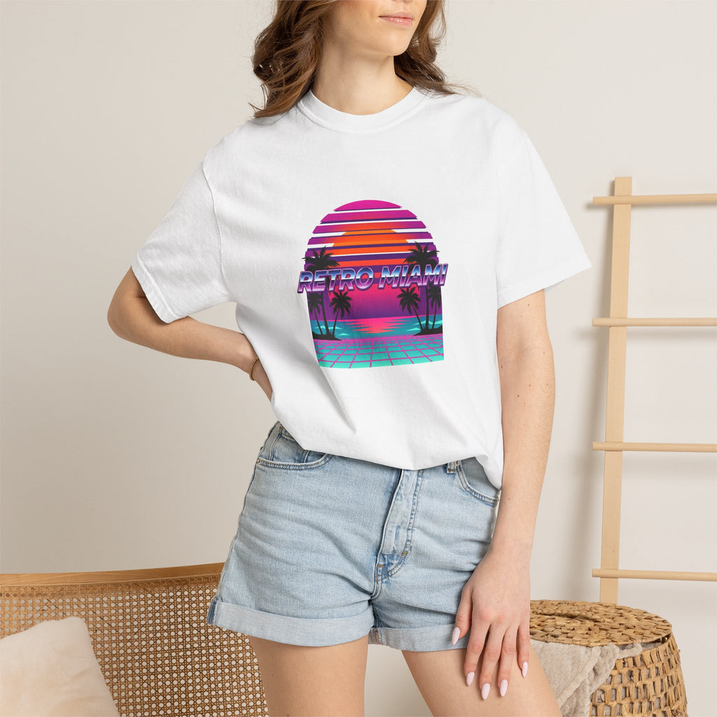 Retro Miami Graphic Tee Bay — Vaporwave Sunset Comfort Colors