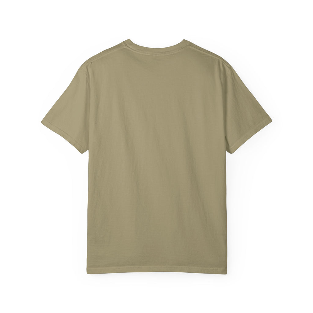 Barbells And Bar Tabs distressed collegiate design with a barbell and a cocktail glass on a garment dyed Comfort Colors tee