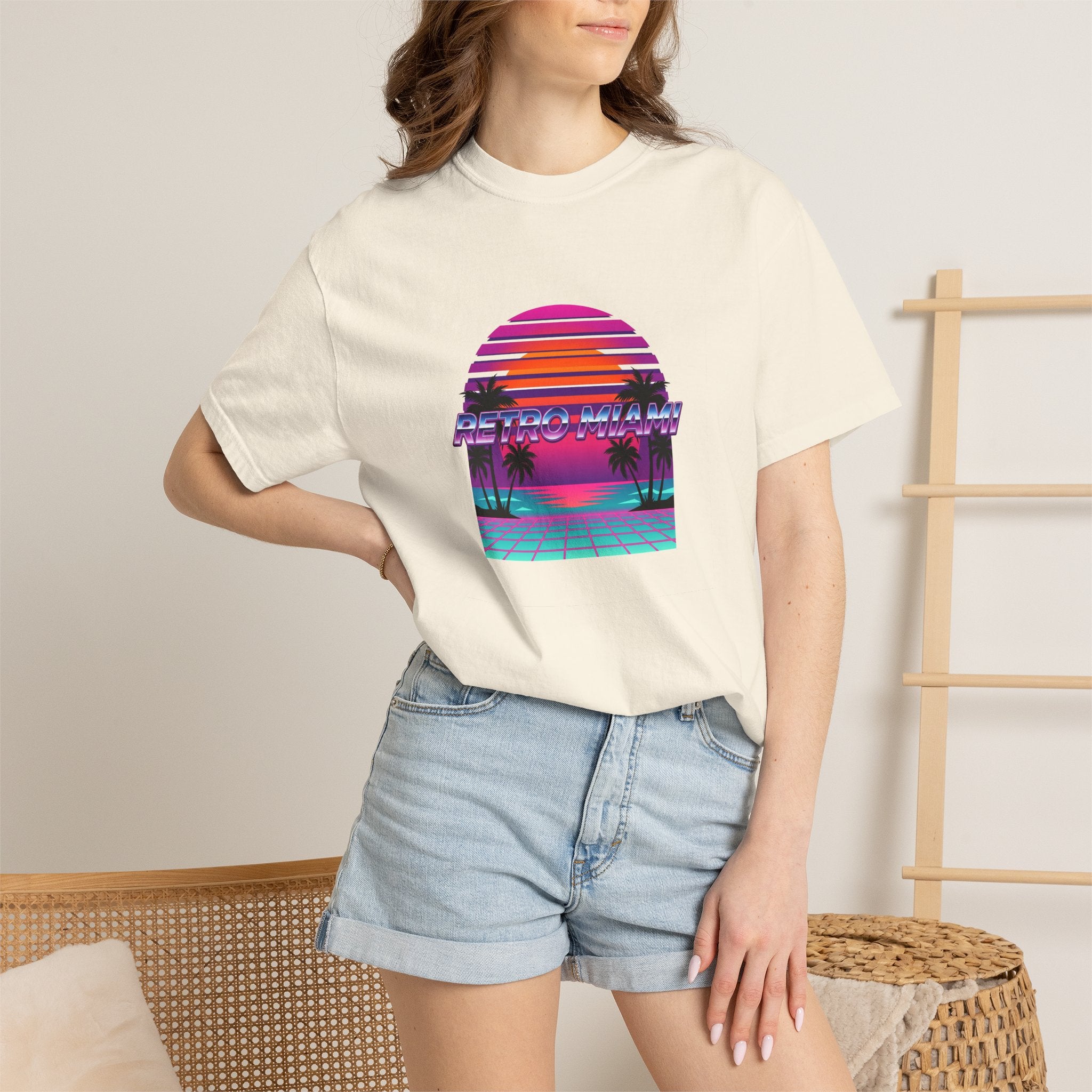 Retro Miami Synthwave Tee Blue Jean — Summer Graphic Tee