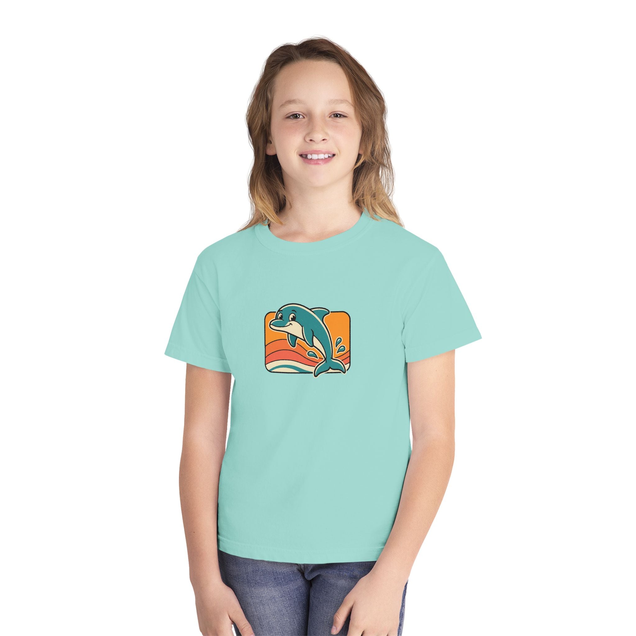 Dolphin Youth Shirt Retro Sunset Comfort Colors Beach Tee