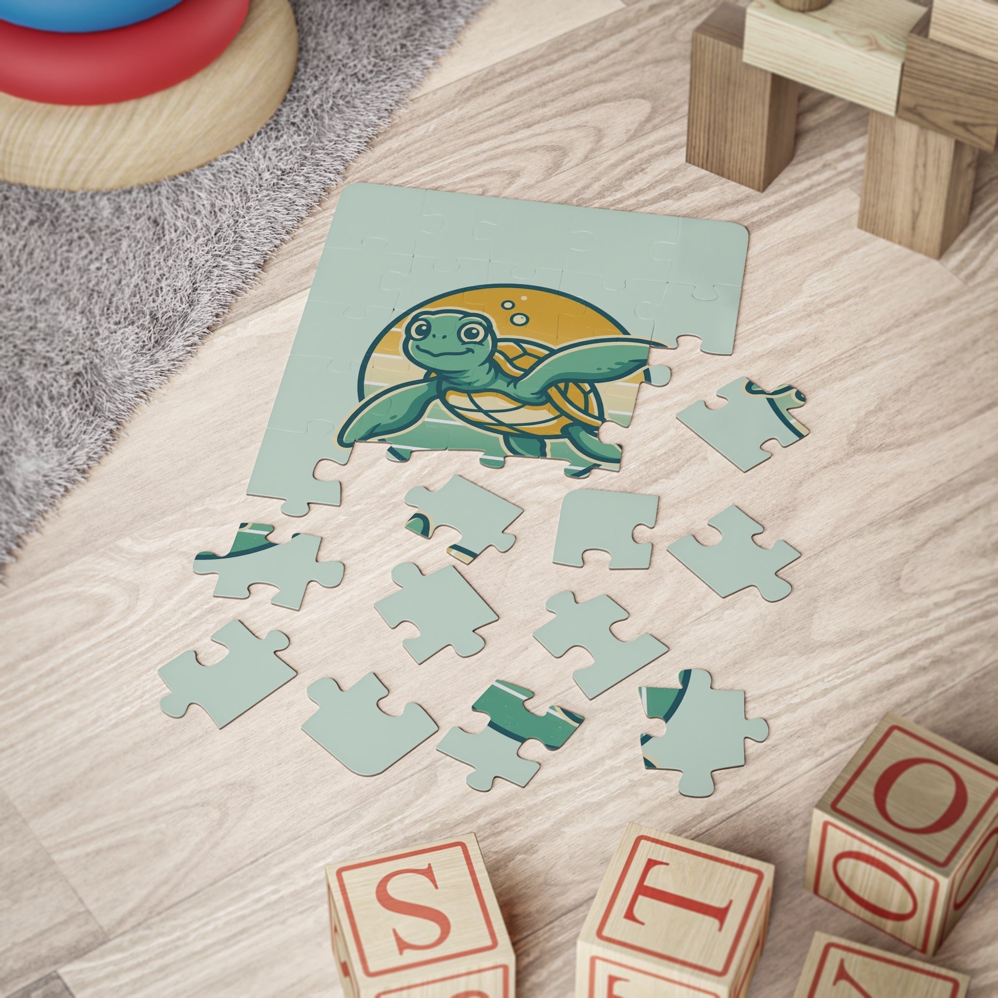 Sea Turtle Kids Puzzle 30 Piece Retro Sunset Puzzle