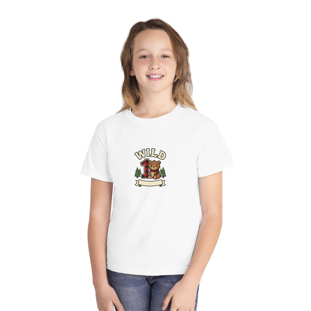 Wild One Birthday Youth Shirt Plaid Bear Comfort Colors