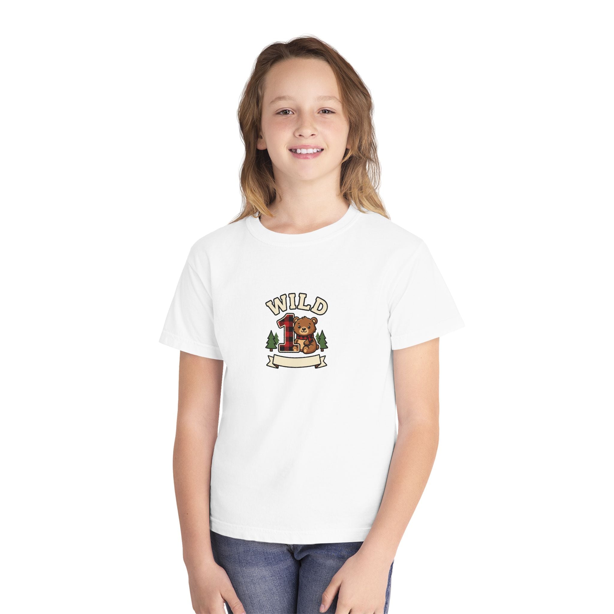 Wild One Birthday Youth Shirt Plaid Bear Comfort Colors