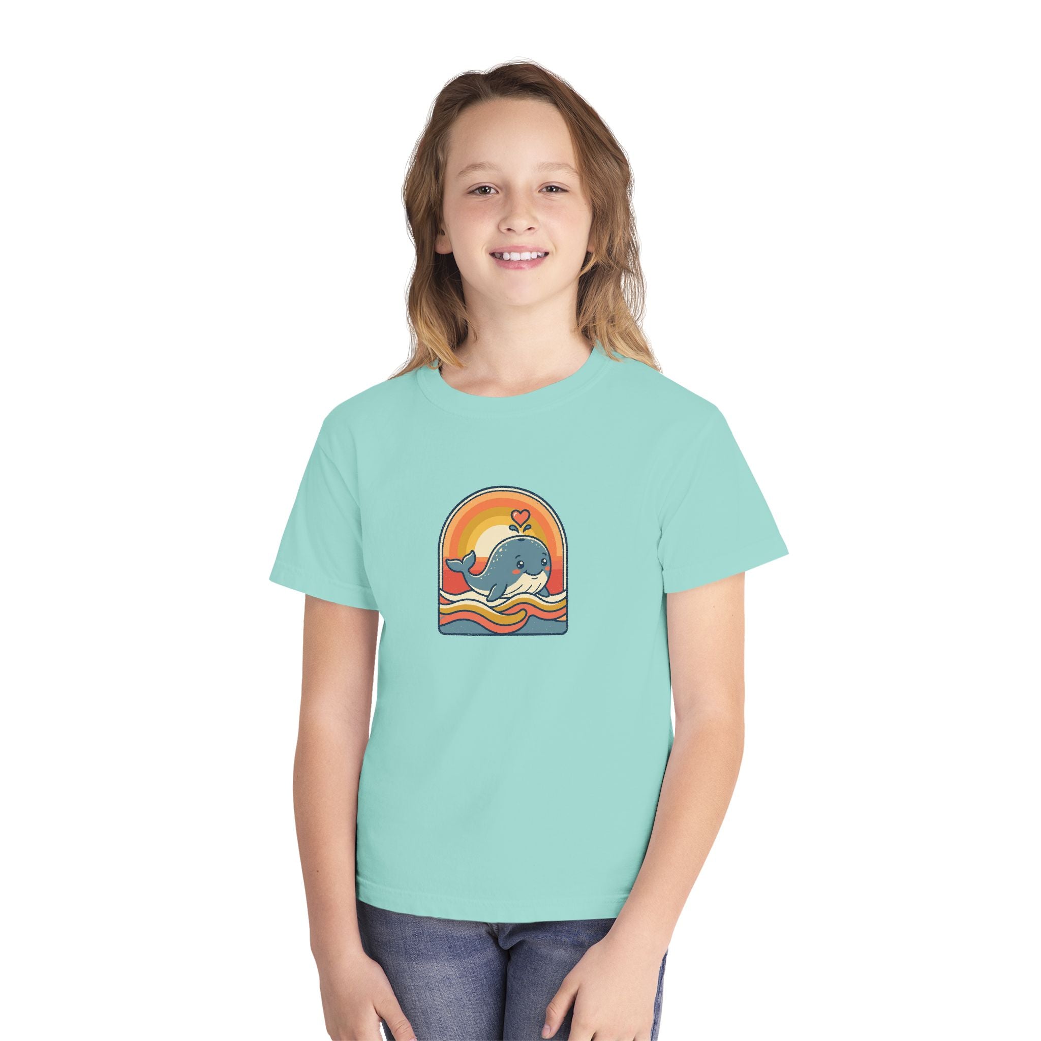 Whale Youth Shirt Retro Heart Comfort Colors Beach Tee