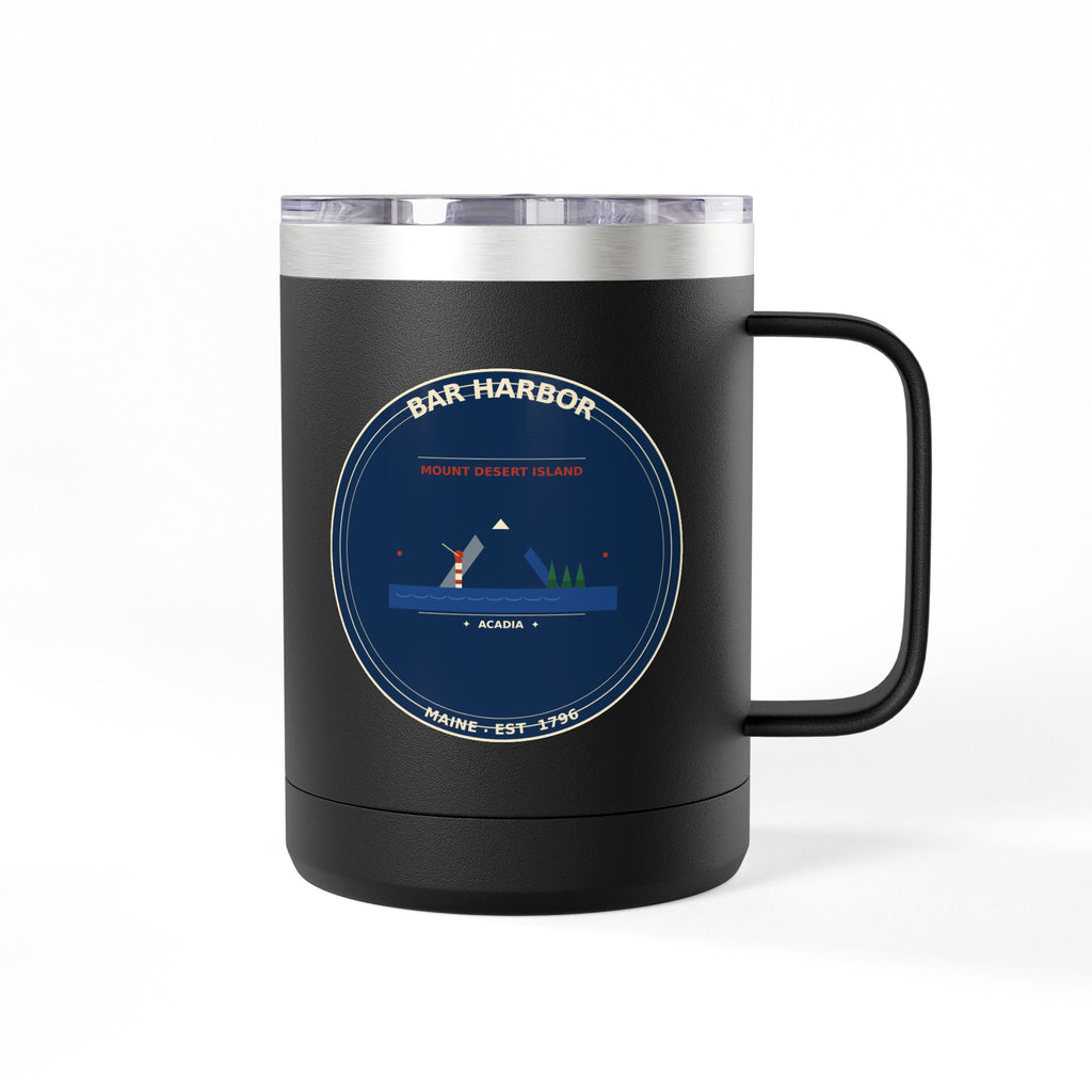 Bar Harbor Maine Travel Mug | Acadia Vintage Badge 15oz Travel Mug