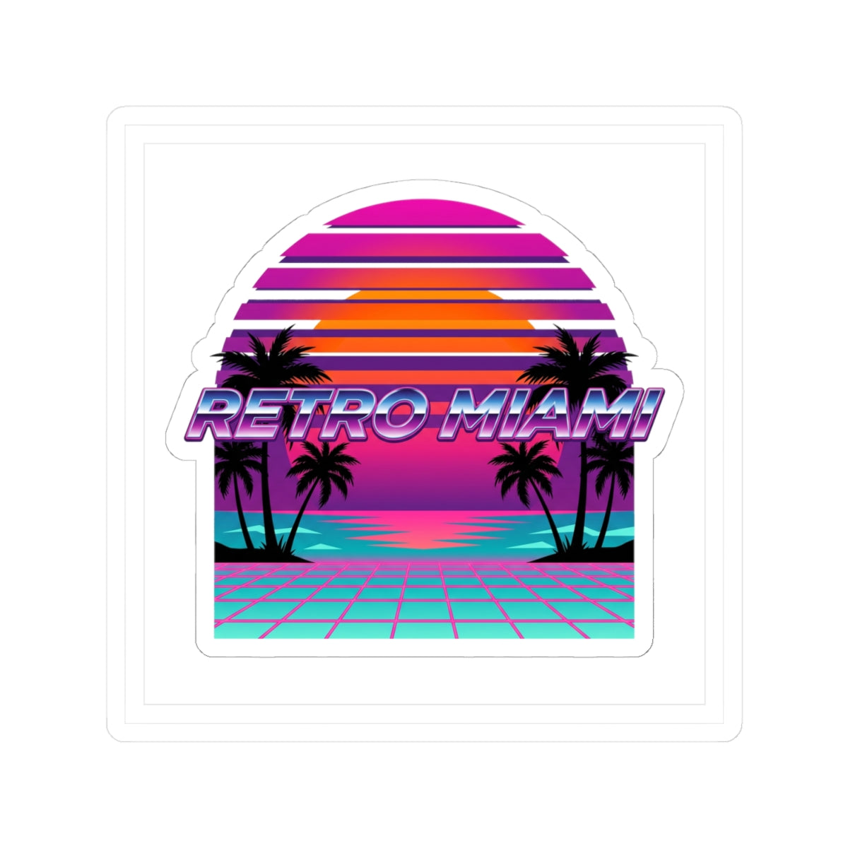 Retro Miami Sunset Sticker — 80s Synthwave Kiss-Cut Vinyl