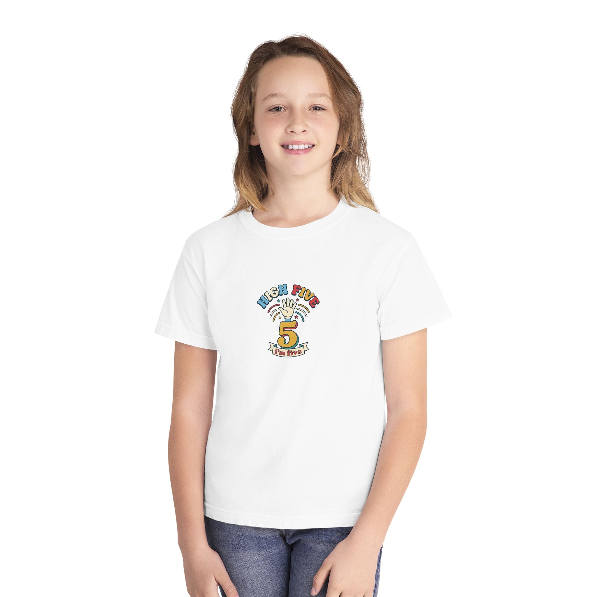 High Five I'm Five 5th Birthday Youth Comfort Colors Tee