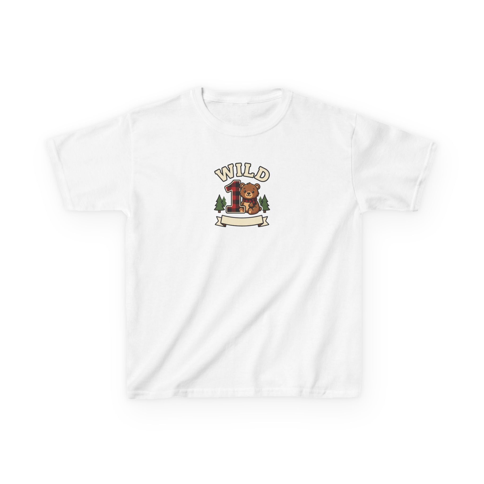Wild One 1st Birthday Shirt Plaid Bear Kids Tee