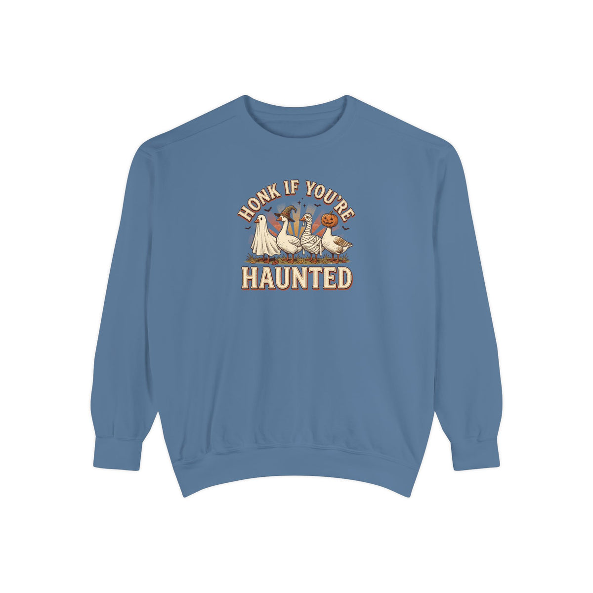 Funny Halloween Crewneck Sweatshirt | Honk If You're Haunted Goose Art | Comfort Colors Garment Dyed