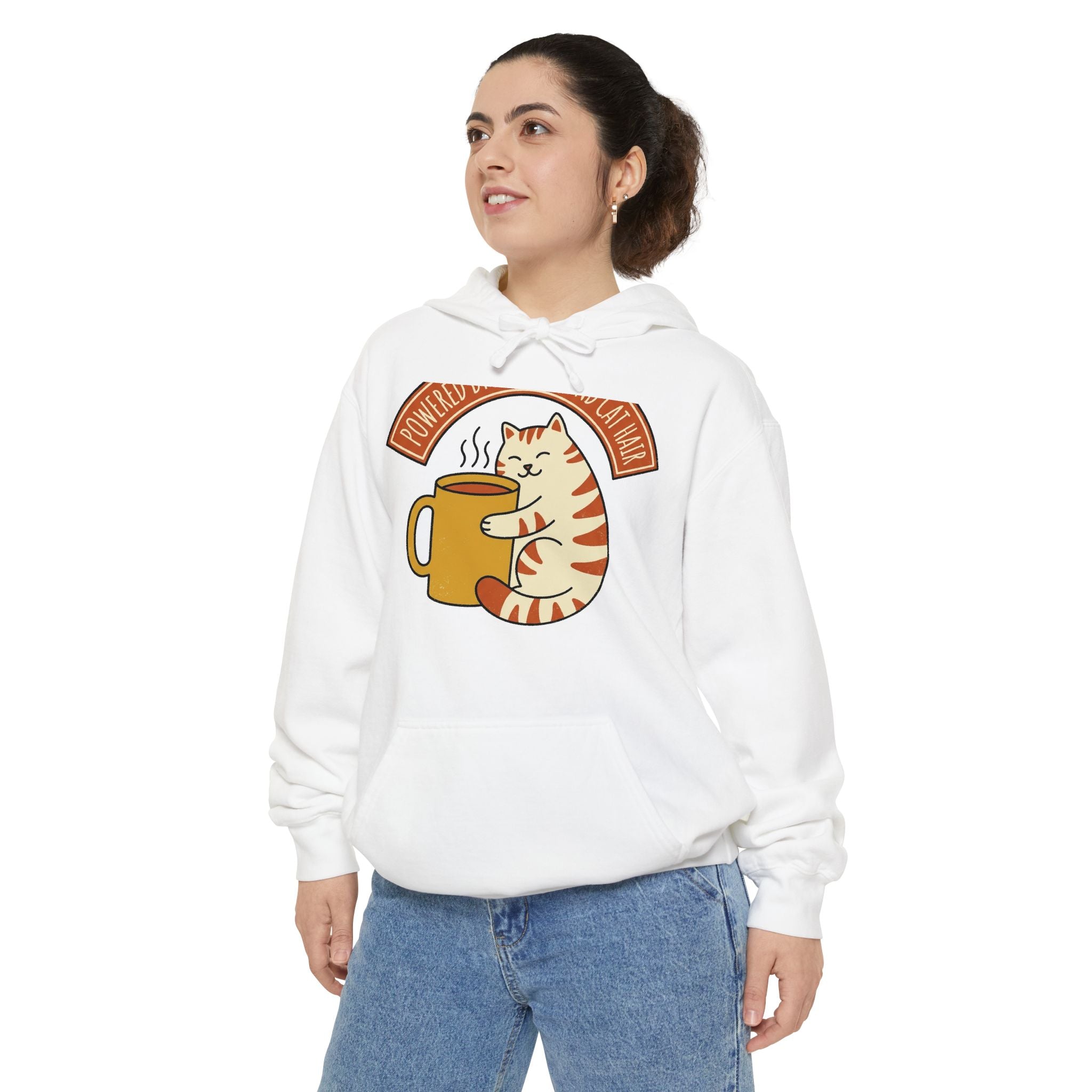 Cat Coffee Hoodie back view | Comfort Colors | cat mom hoodie — Ivory
