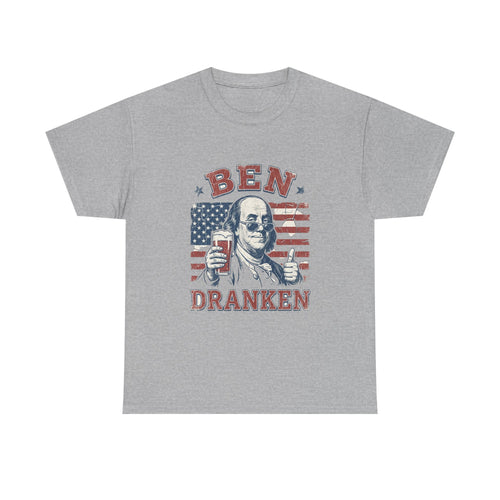 Sport Grey cotton tee with the funny BEN DRANKEN Ben Franklin beer pun design