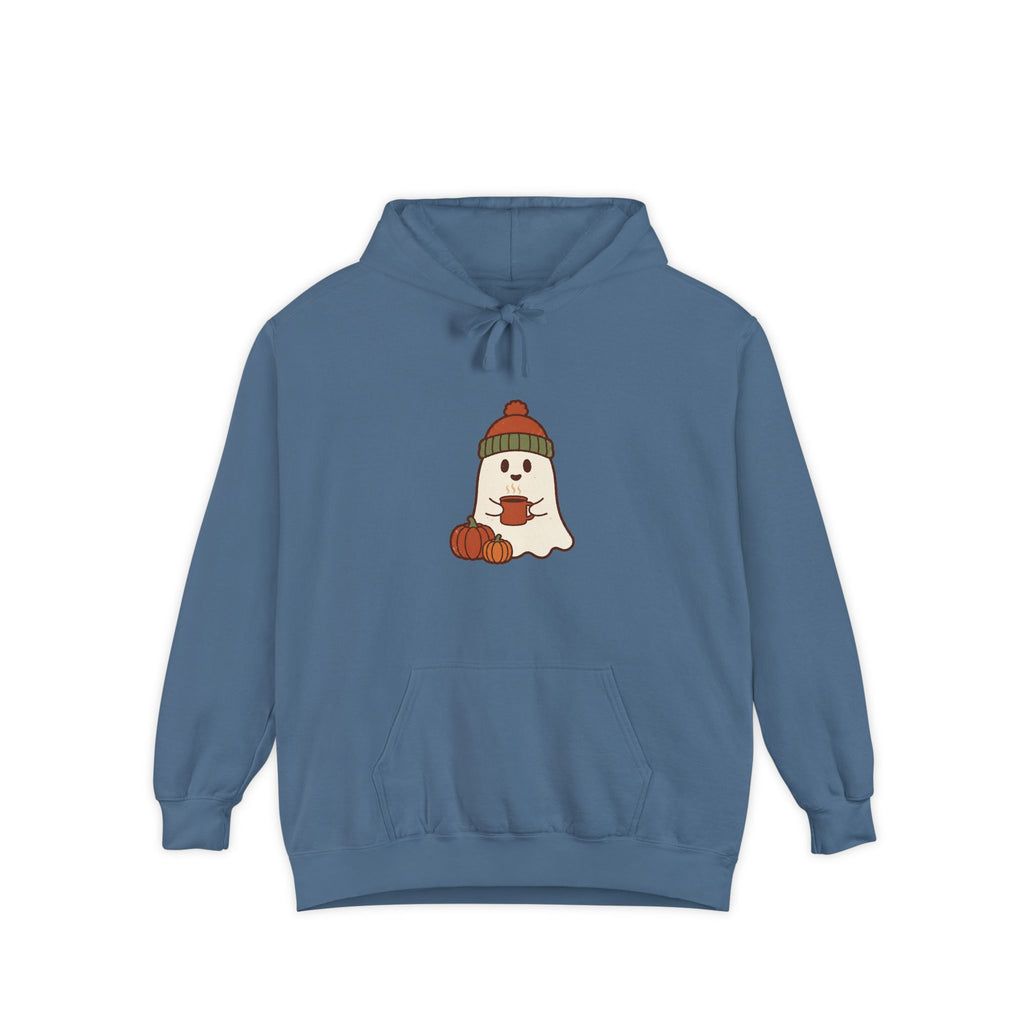 Retro Ghost Hoodie | Ghost in a Knitted Beanie Cocoa Art | Comfort Colors Garment Dyed
