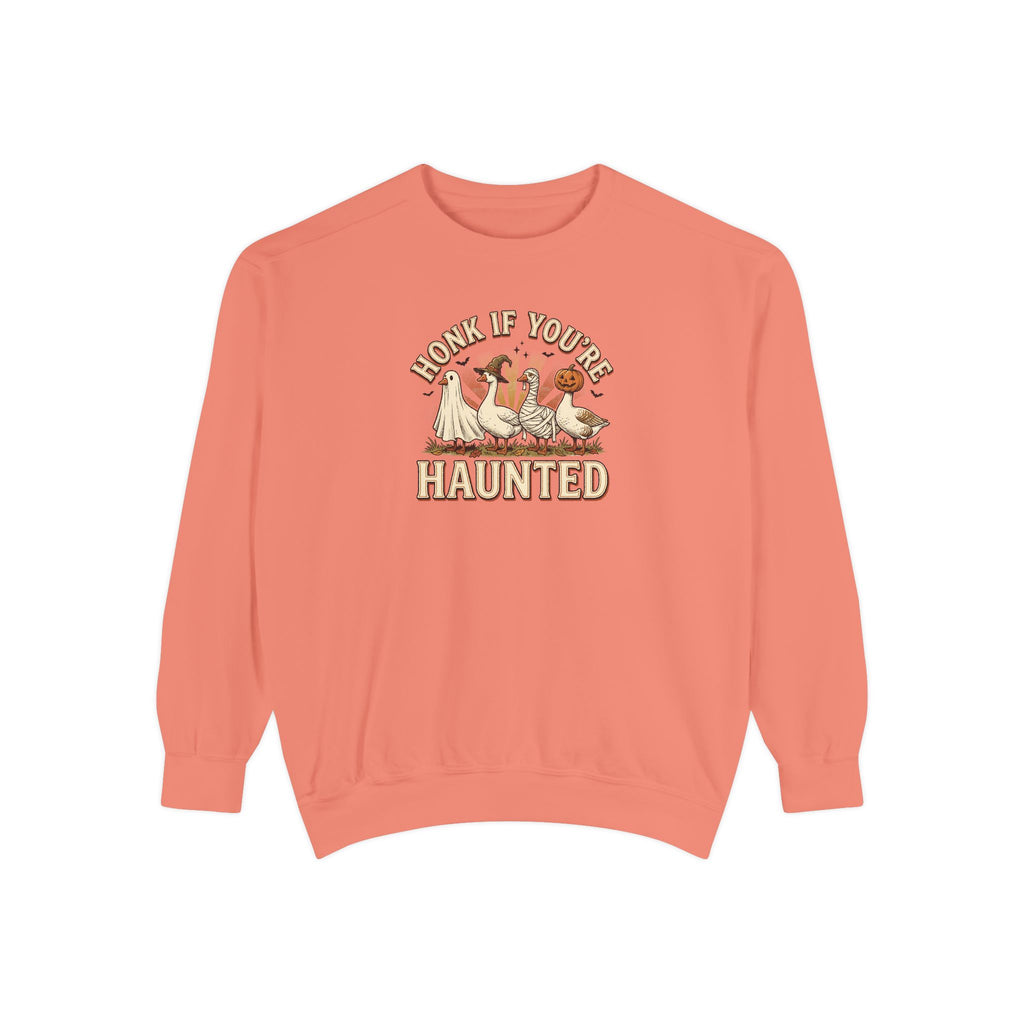Funny Halloween Crewneck Sweatshirt | Honk If You're Haunted Goose Art | Comfort Colors Garment Dyed