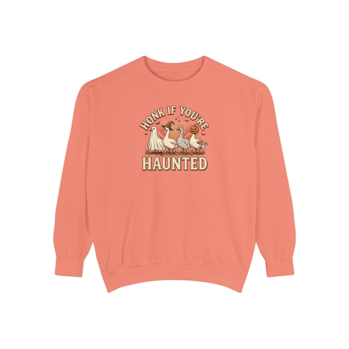 Funny Halloween Crewneck Sweatshirt | Honk If You're Haunted Goose Art | Comfort Colors Garment Dyed