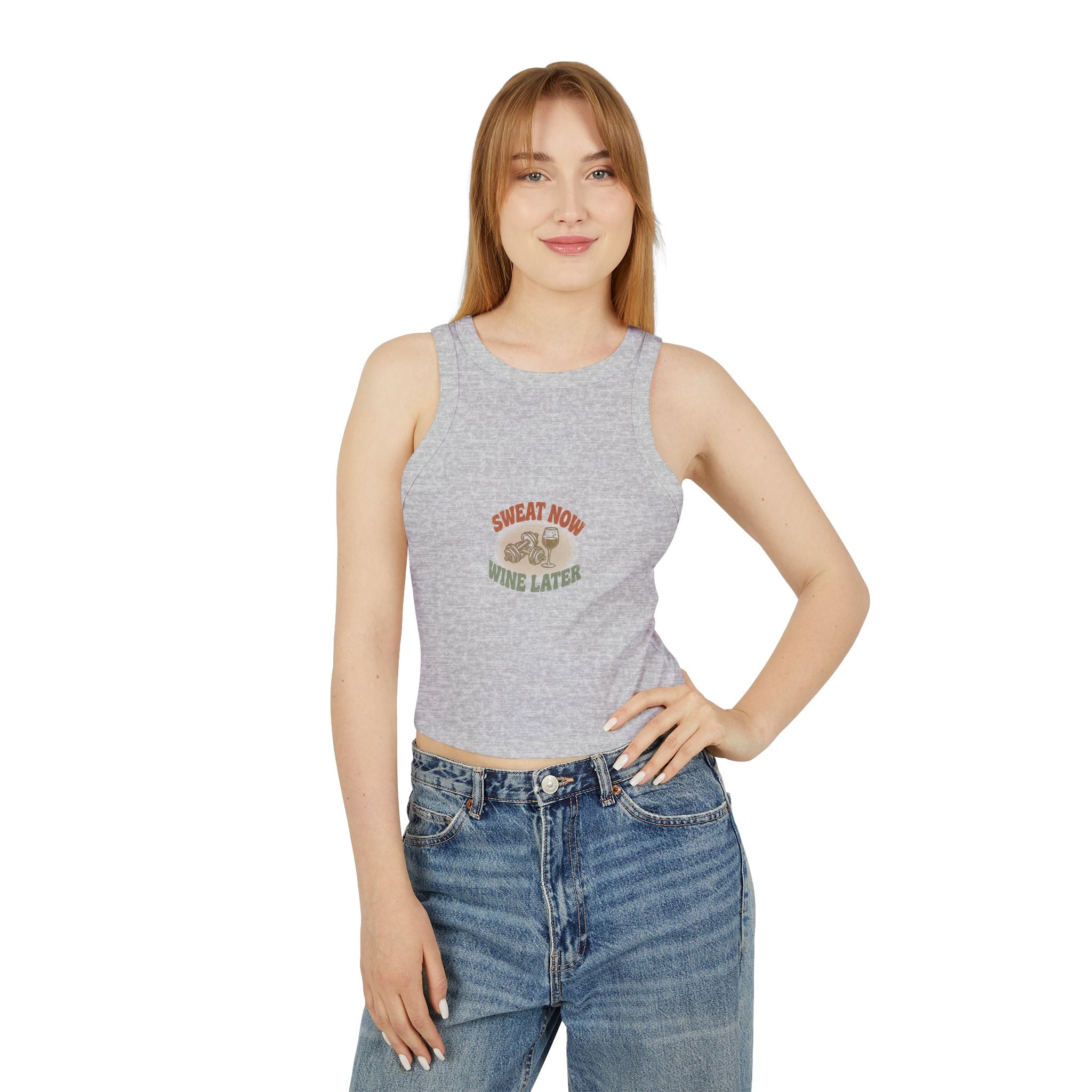 Sweat Now Wine Later Racerback Tank — Women's Micro-Rib Gym & Wine Tank