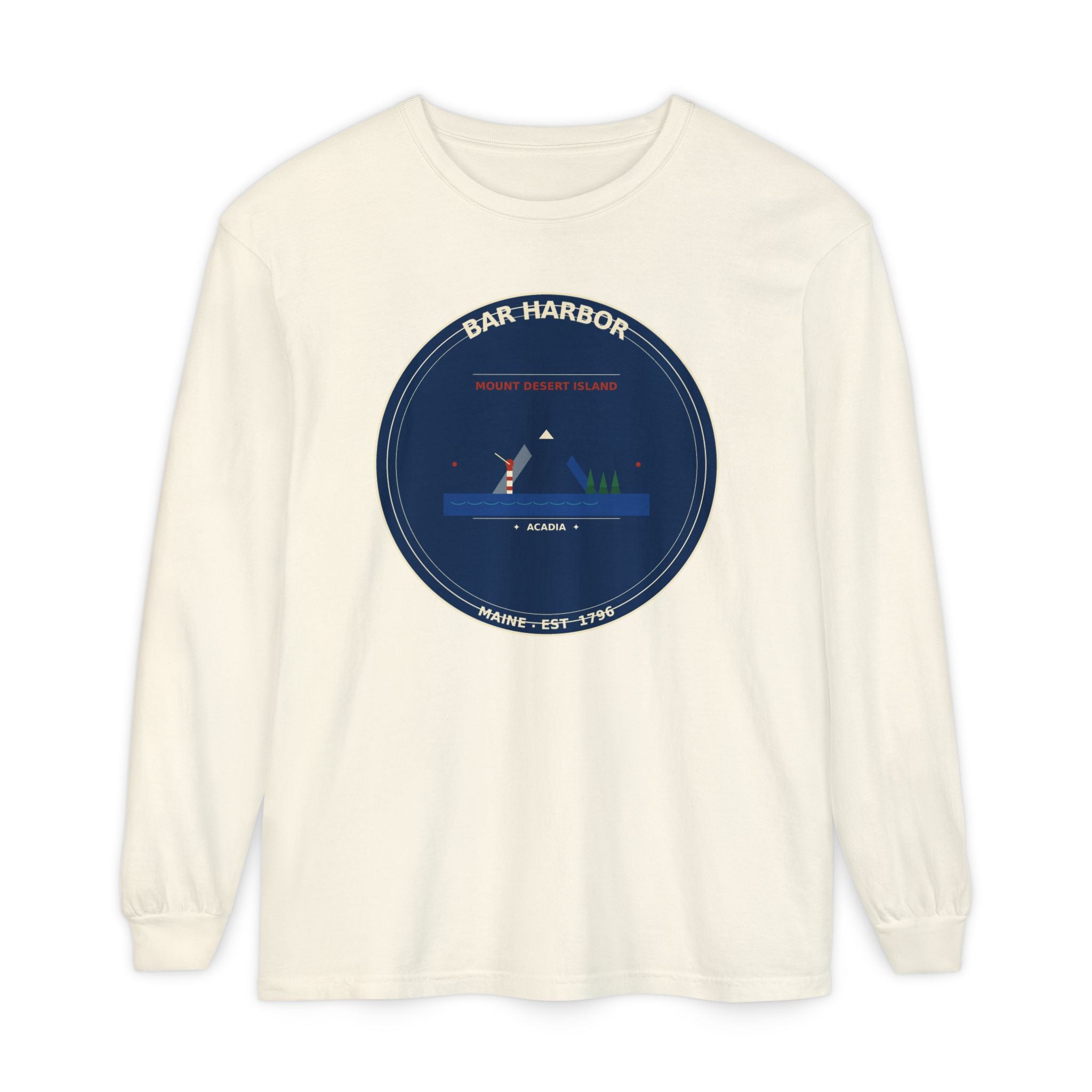 Bar Harbor Maine Long Sleeve | Acadia Vintage Badge Long Sleeve Tee