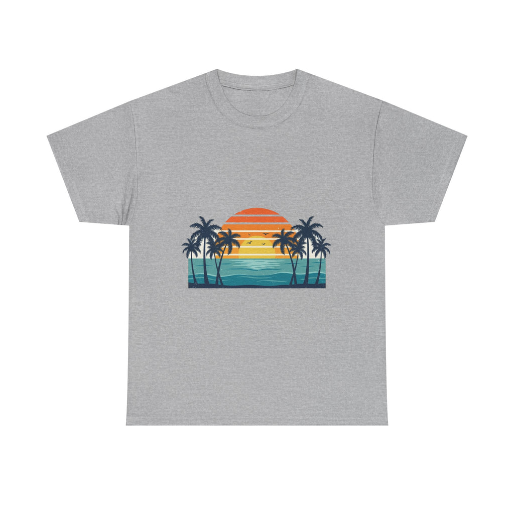 Retro Beach Sunset Tee | Vintage Palms & Ocean Summer Shirt