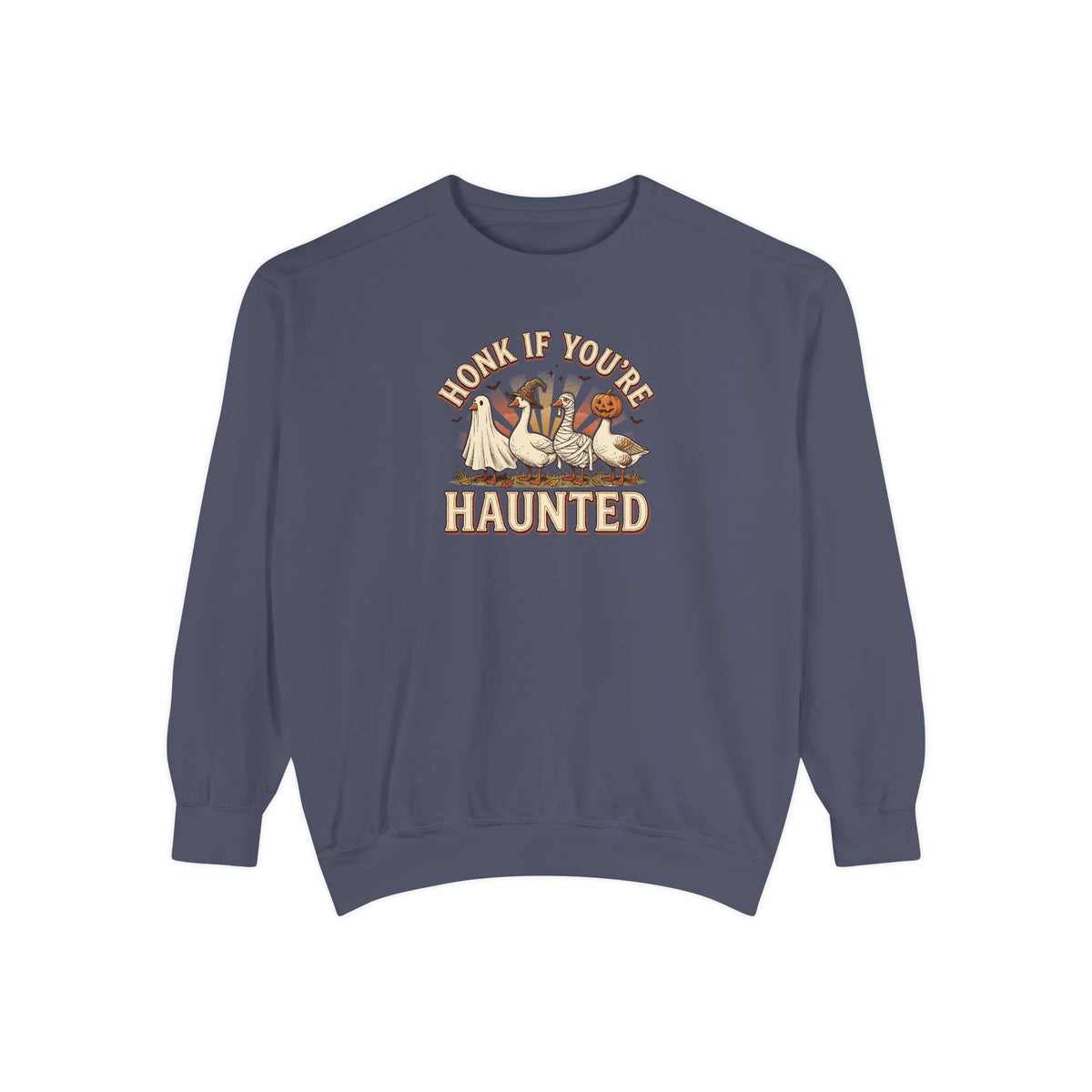 Funny Halloween Crewneck Sweatshirt | Honk If You're Haunted Goose Art | Comfort Colors Garment Dyed