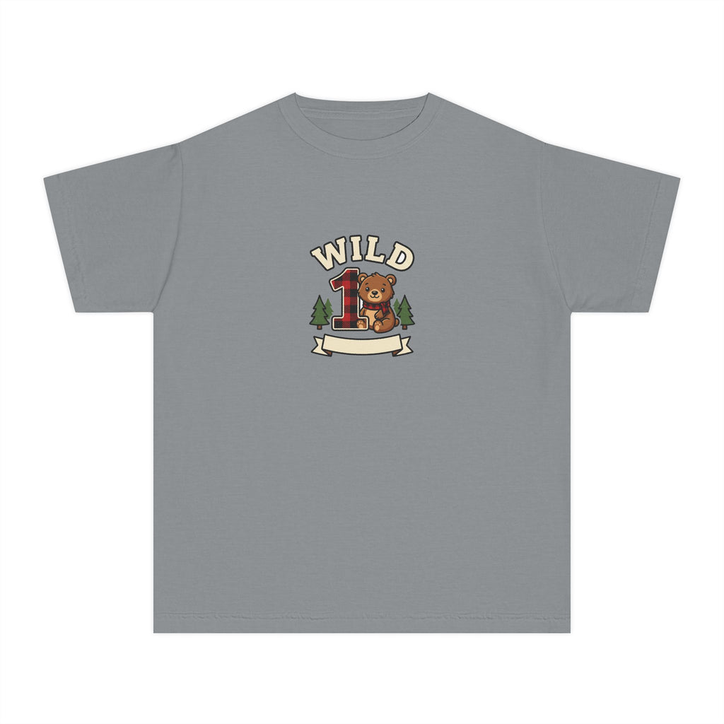 Wild One Birthday Youth Shirt Plaid Bear Comfort Colors