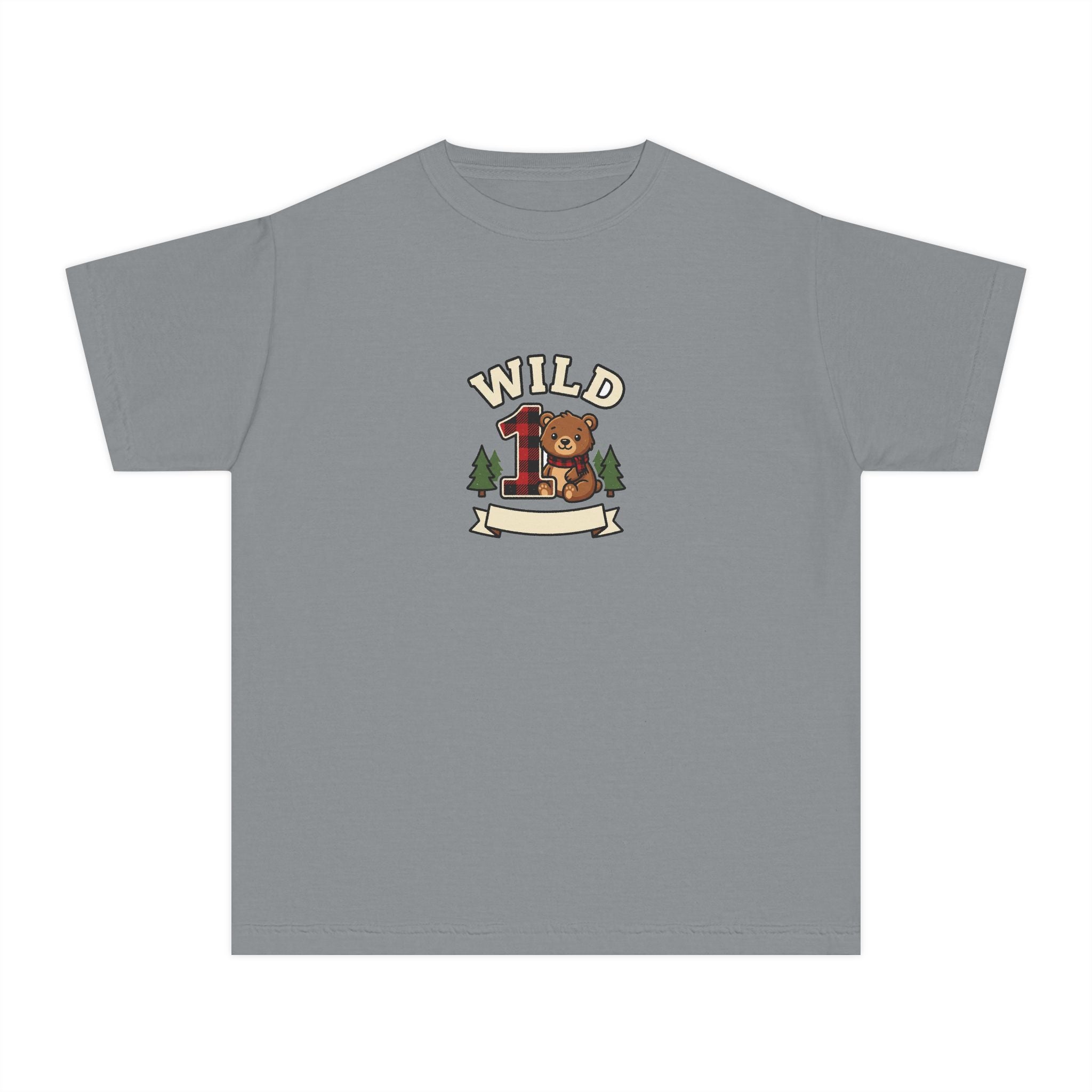 Wild One Birthday Youth Shirt Plaid Bear Comfort Colors
