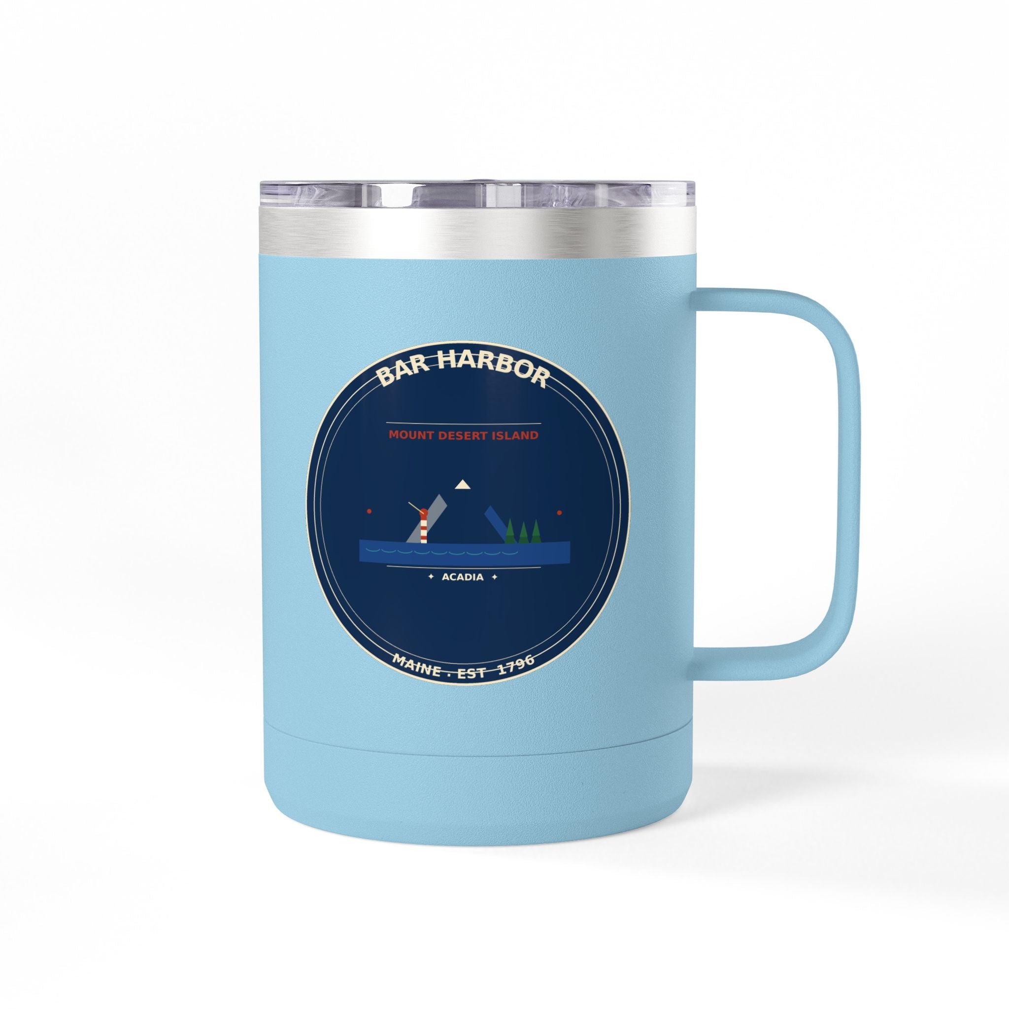 Bar Harbor Maine Travel Mug | Acadia Vintage Badge 15oz Travel Mug