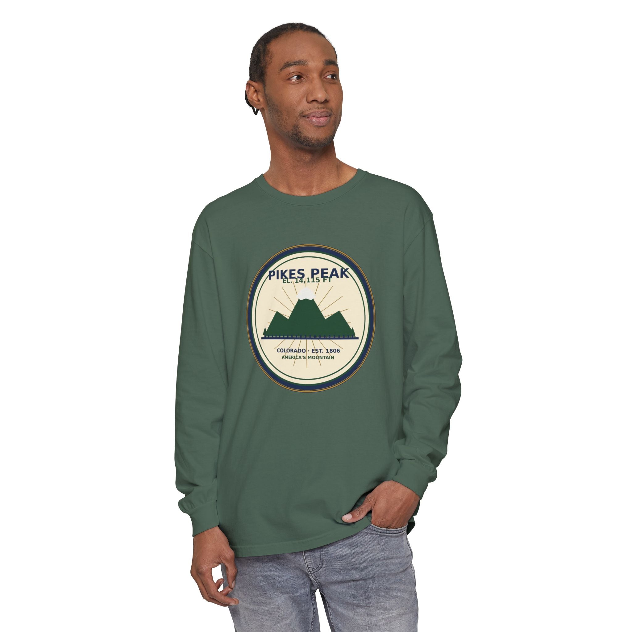 Pikes Peak Long Sleeve Shirt | Vintage Colorado Mountain Badge