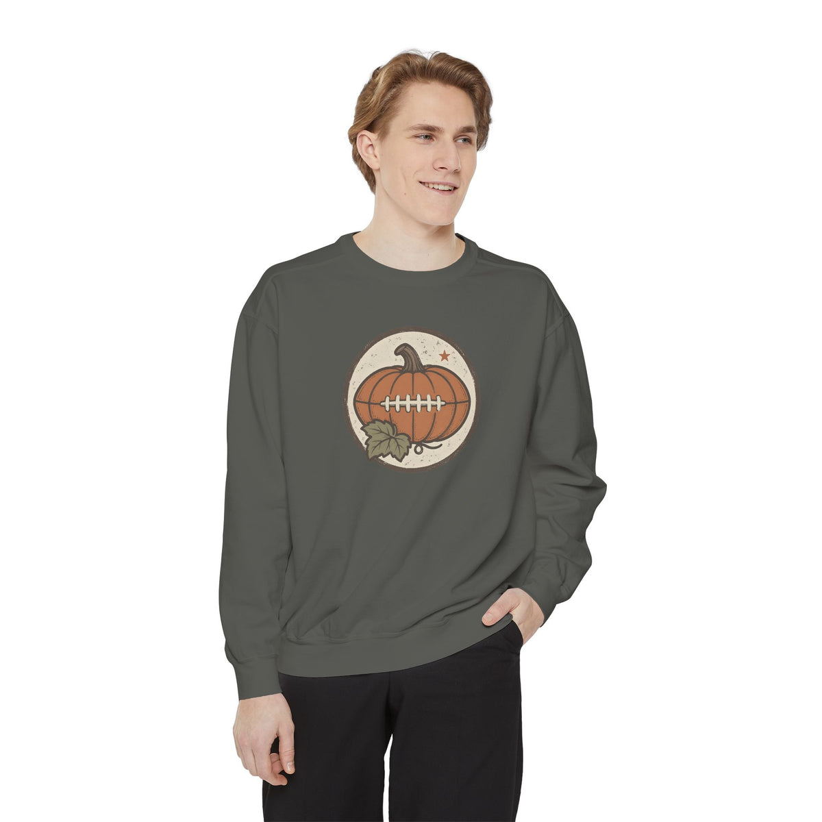 Pumpkin Football Crewneck Sweatshirt | Vintage Fall Saturday Tailgate Art | Comfort Colors Garment Dyed