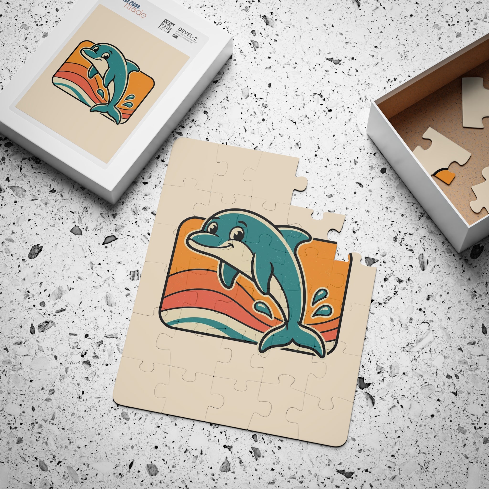 Dolphin Kids Puzzle 30 Piece Retro Sunset Beach Puzzle