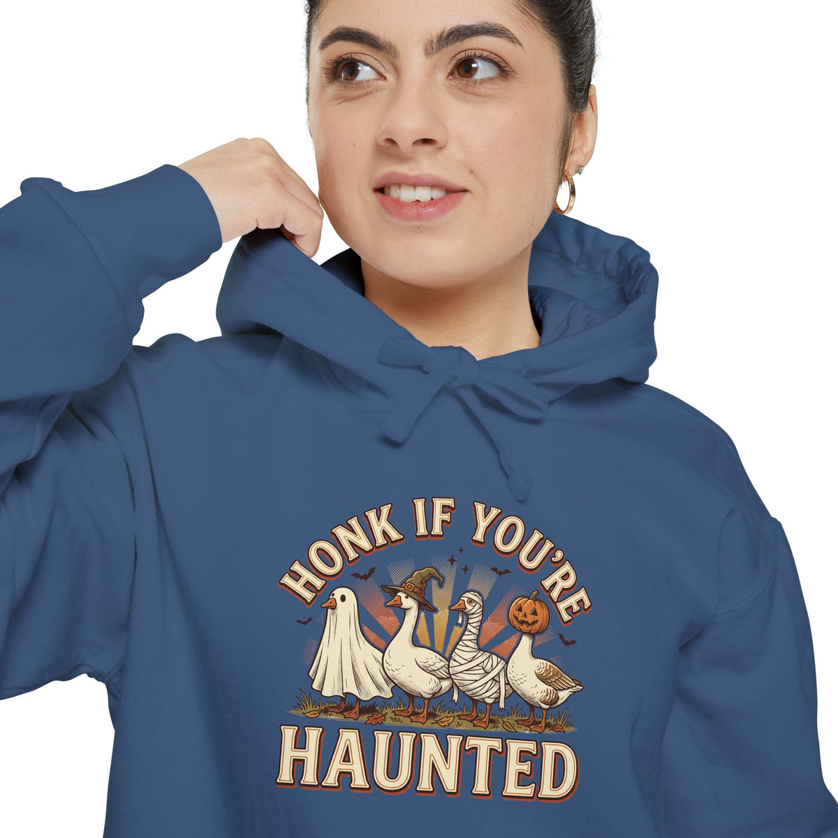 Funny Halloween Hoodie | Honk If You're Haunted Goose Art | Comfort Colors Garment Dyed